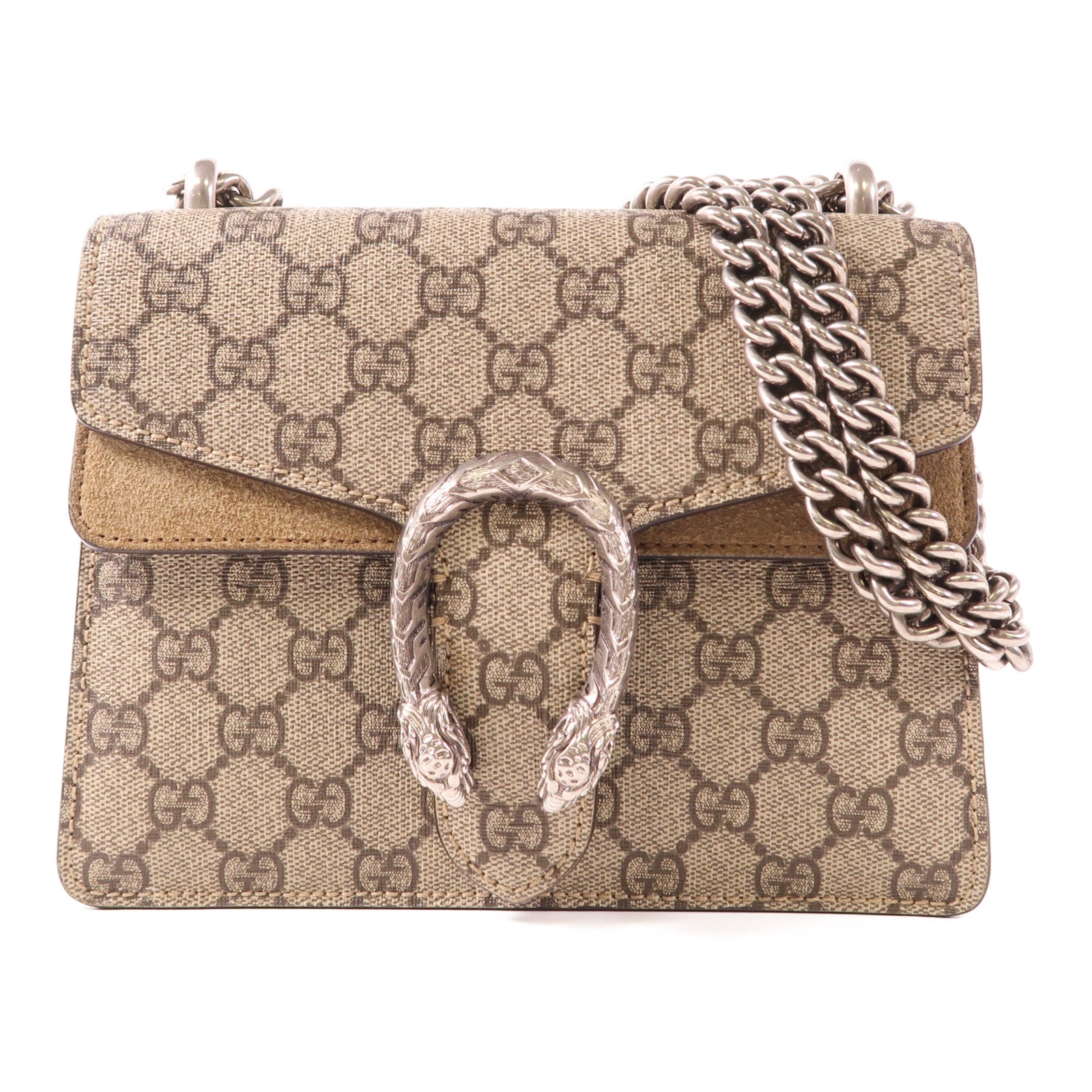 GUCCI 塗層帆布Dionysus銀扣鏈帶肩背袋