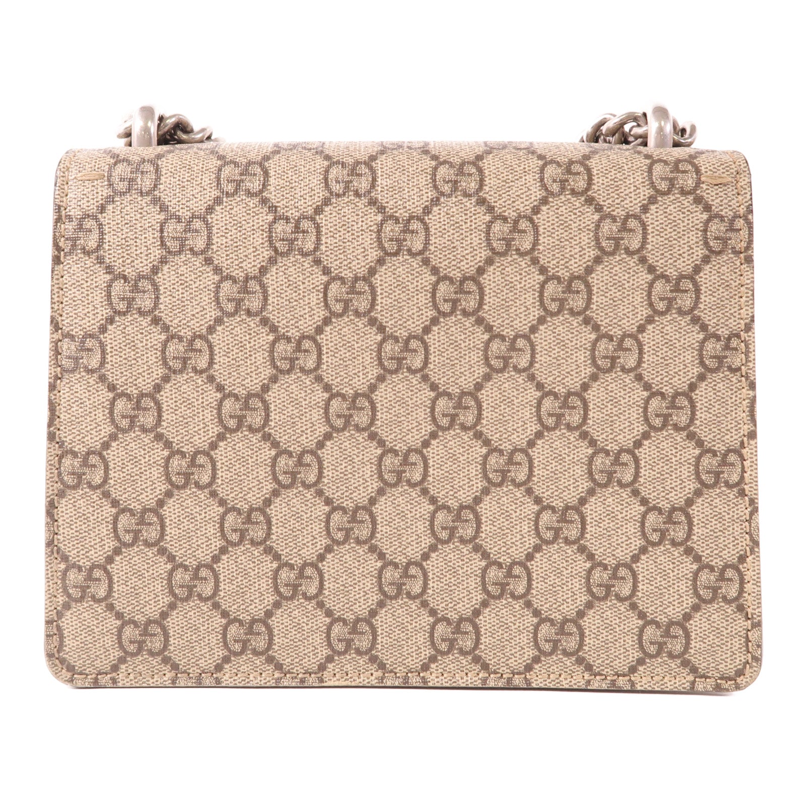 GUCCI 塗層帆布Dionysus銀扣鏈帶肩背袋