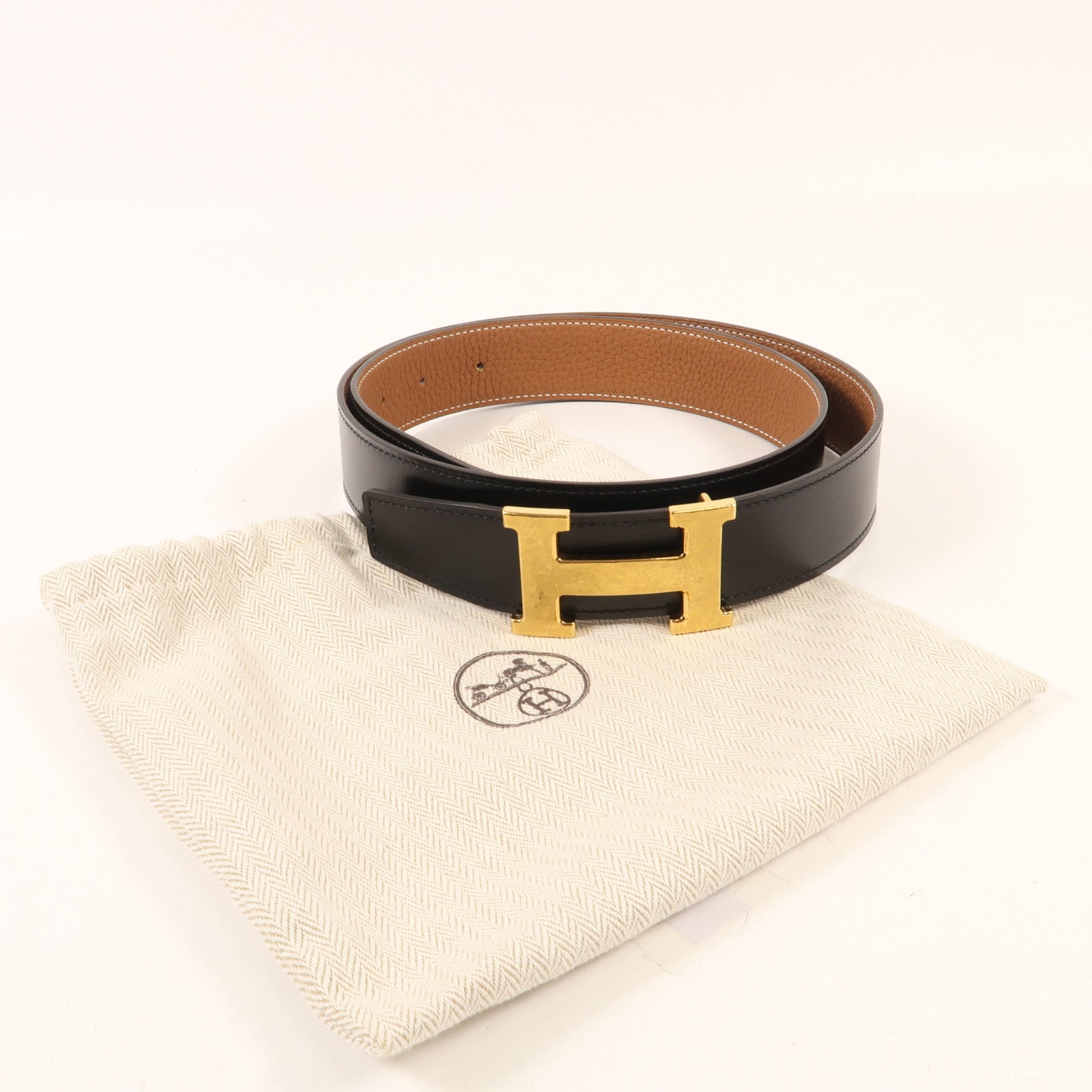 HERMES Clemence皮革H Belt金扣皮帶Noir