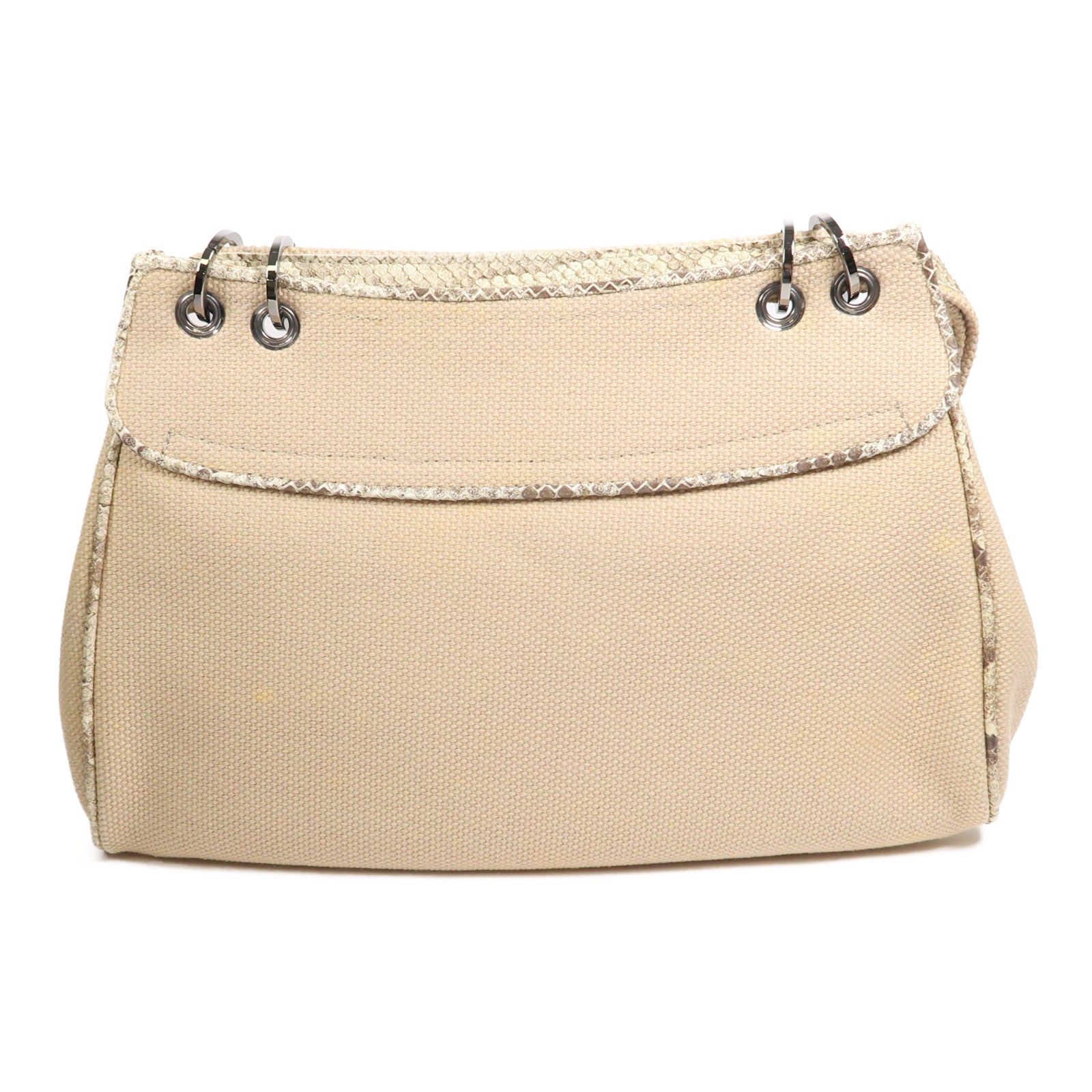 CHANEL 蛇皮皮革/帆布Shoulder Bag銀扣肩背袋