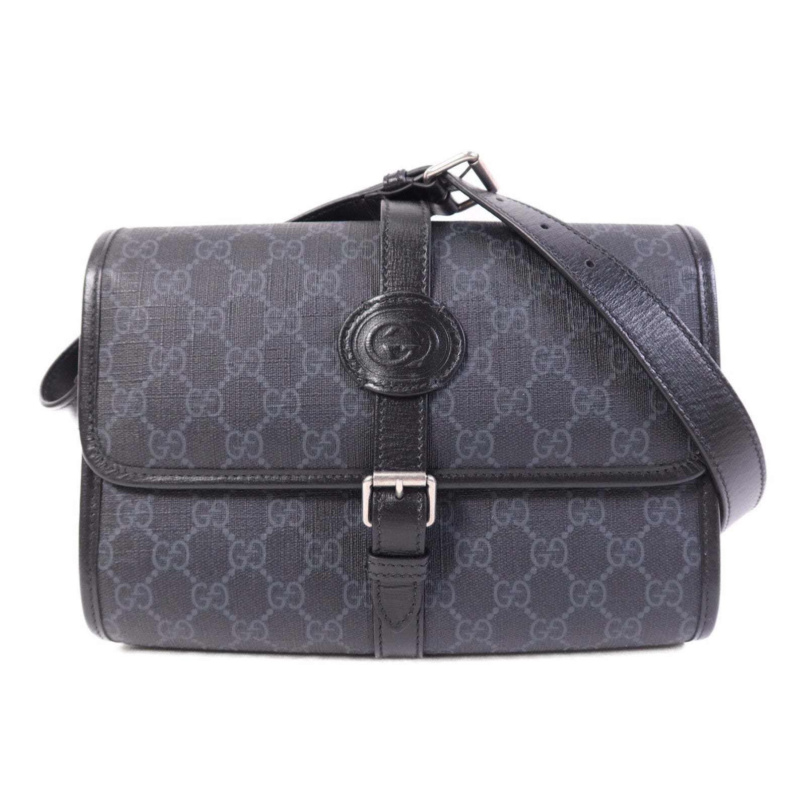 GUCCI 【激減優惠】塗層帆布GG Supreme Interlocking銀扣肩背袋