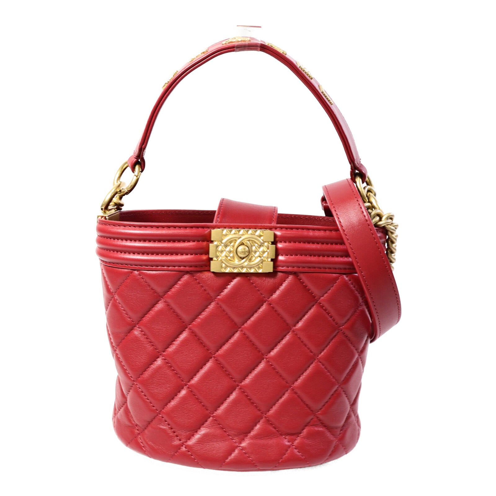 CHANEL 羊皮皮革Bucket Bag鏈帶手挽肩背兩用袋