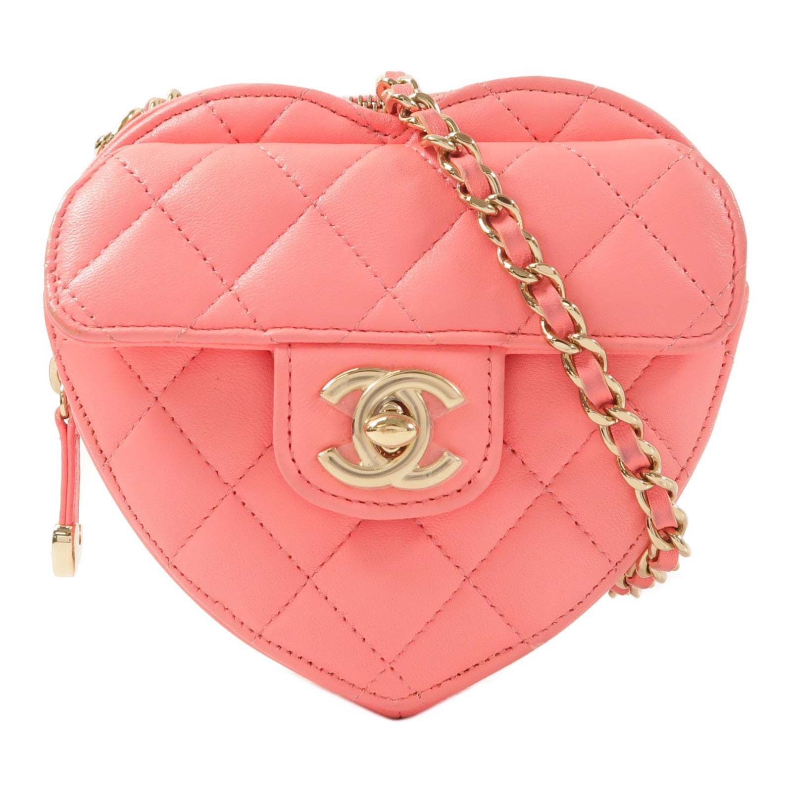CHANEL 【激減優惠】羊皮皮革CC in Love Heart金扣鏈帶肩背袋