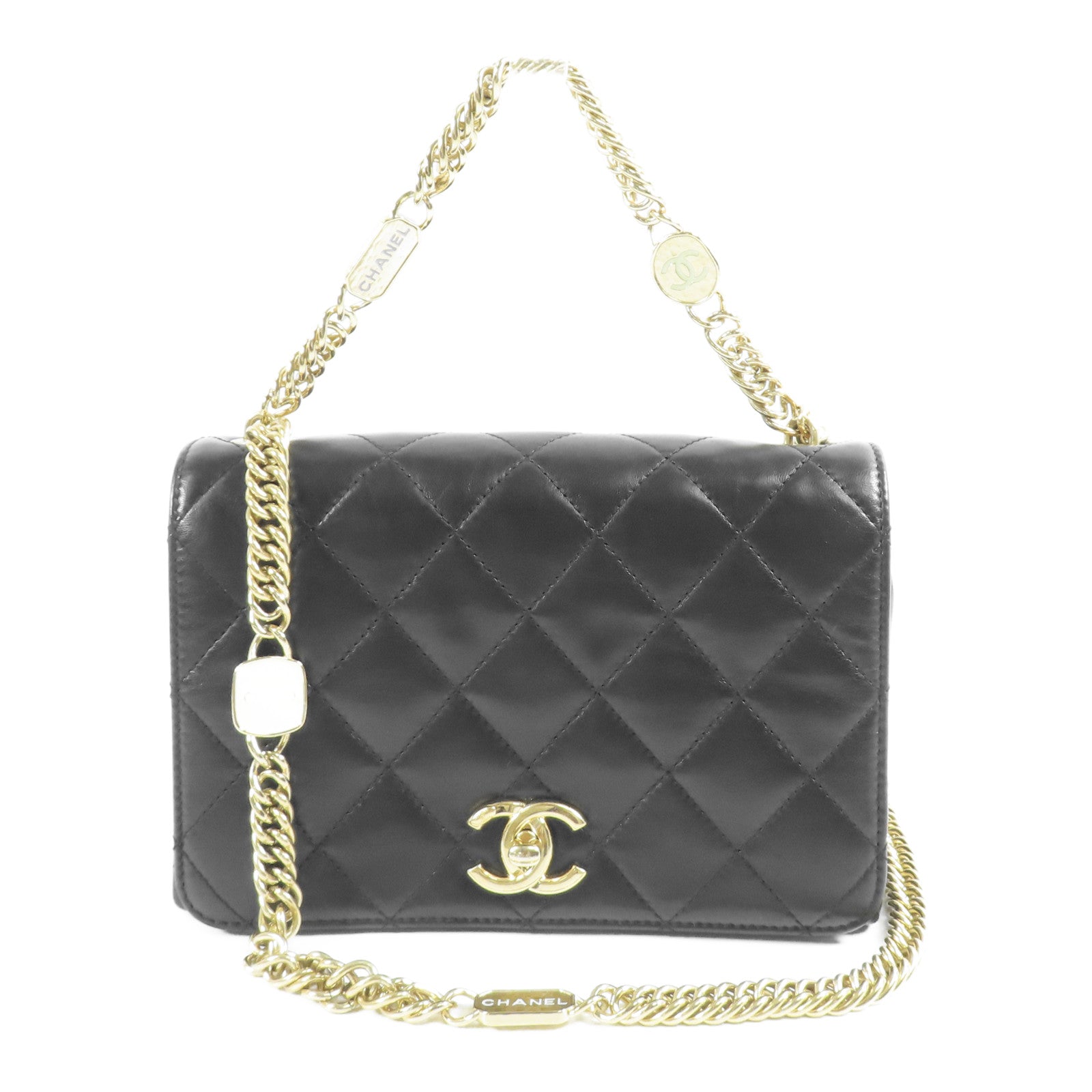 CHANEL 羊皮皮革Matelasse Bag金扣手挽肩背兩用袋