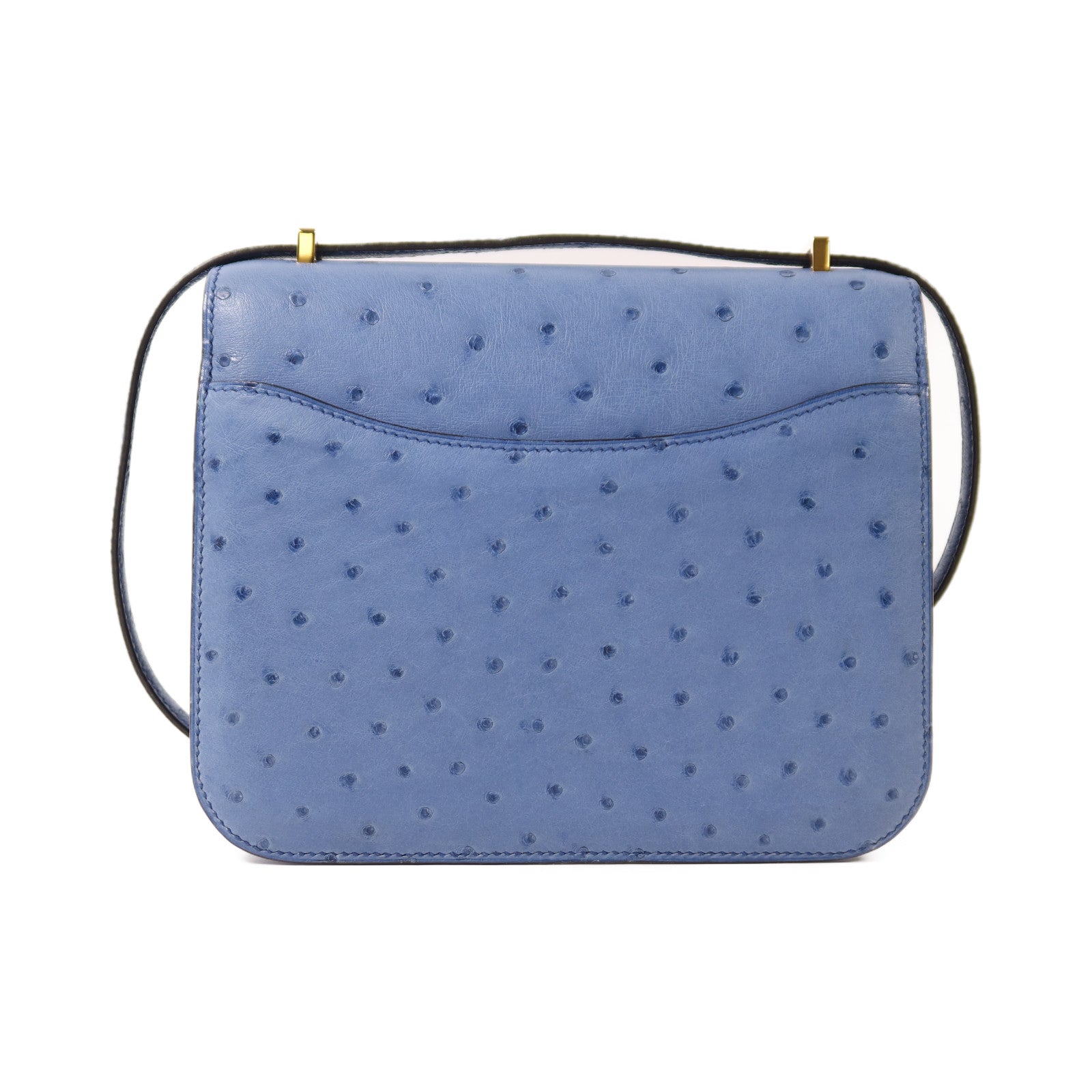 HERMES 鴕鳥皮革Constance Mini金扣肩背袋Cobalt