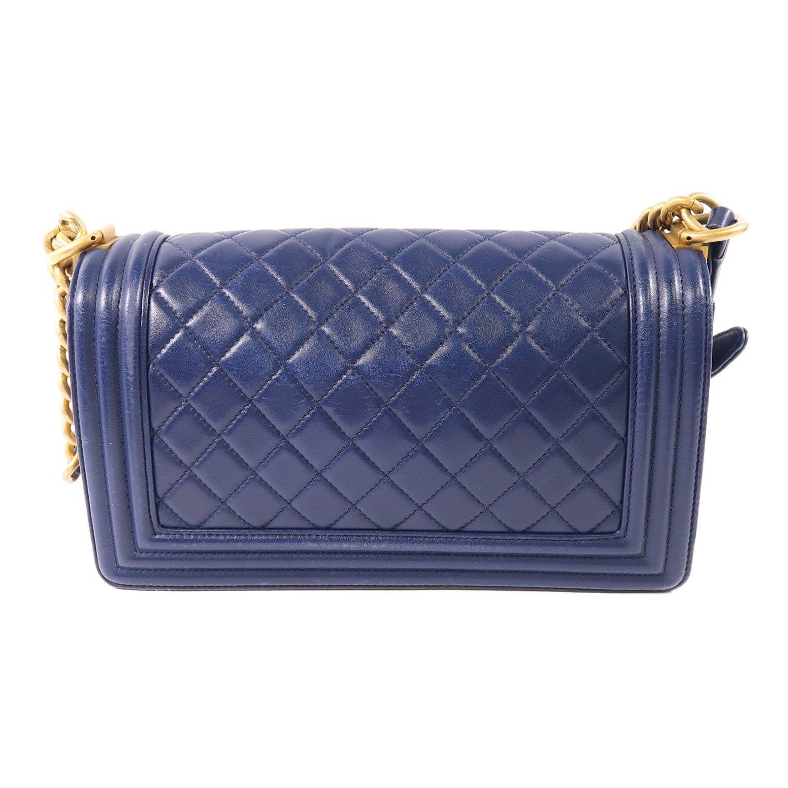 CHANEL CC ¢ÕHW Boy 25cm Chain Shoulder Bag Lambskin Leather Navy