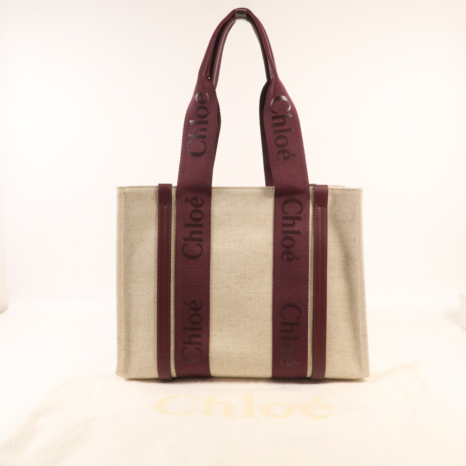 Chloe 麻質/皮革WoodyTote Bag Medium手挽袋