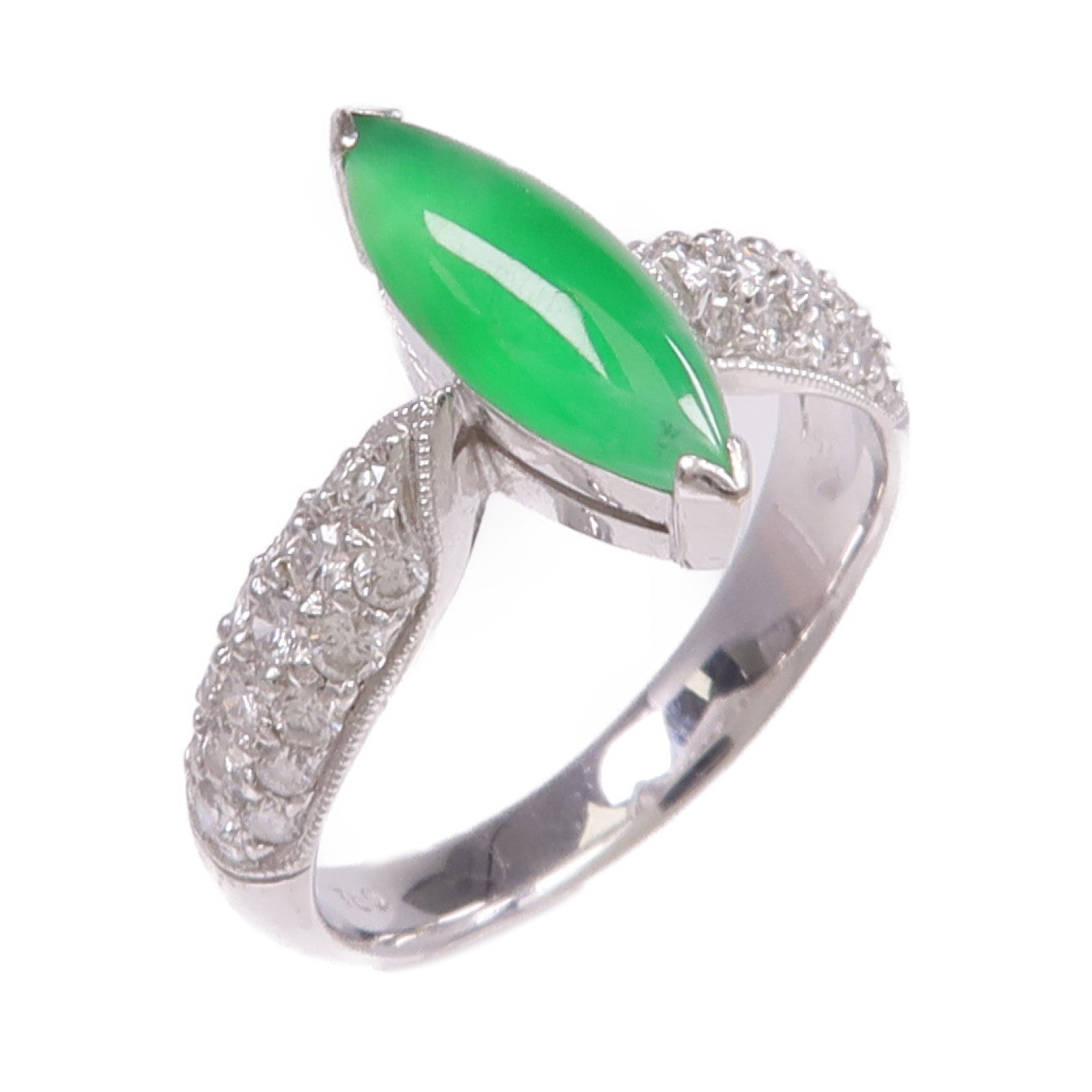 JEWELRY 18K白金Jade Diamond Ring翡翠/鑽石戒指US#4.75