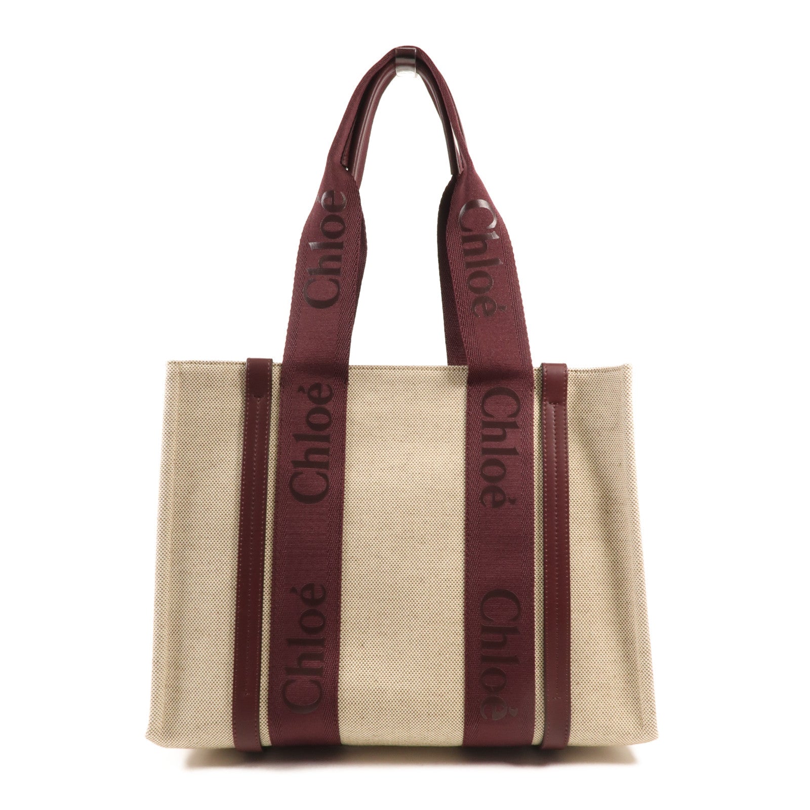 Chloe 【激減優惠】麻質/皮革WoodyTote Bag Medium手挽袋
