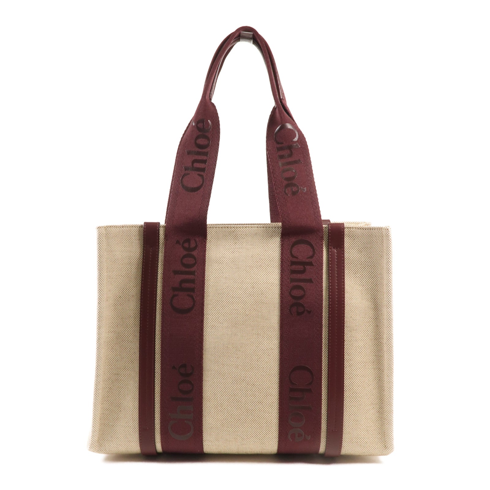 Chloe 【激減優惠】麻質/皮革WoodyTote Bag Medium手挽袋