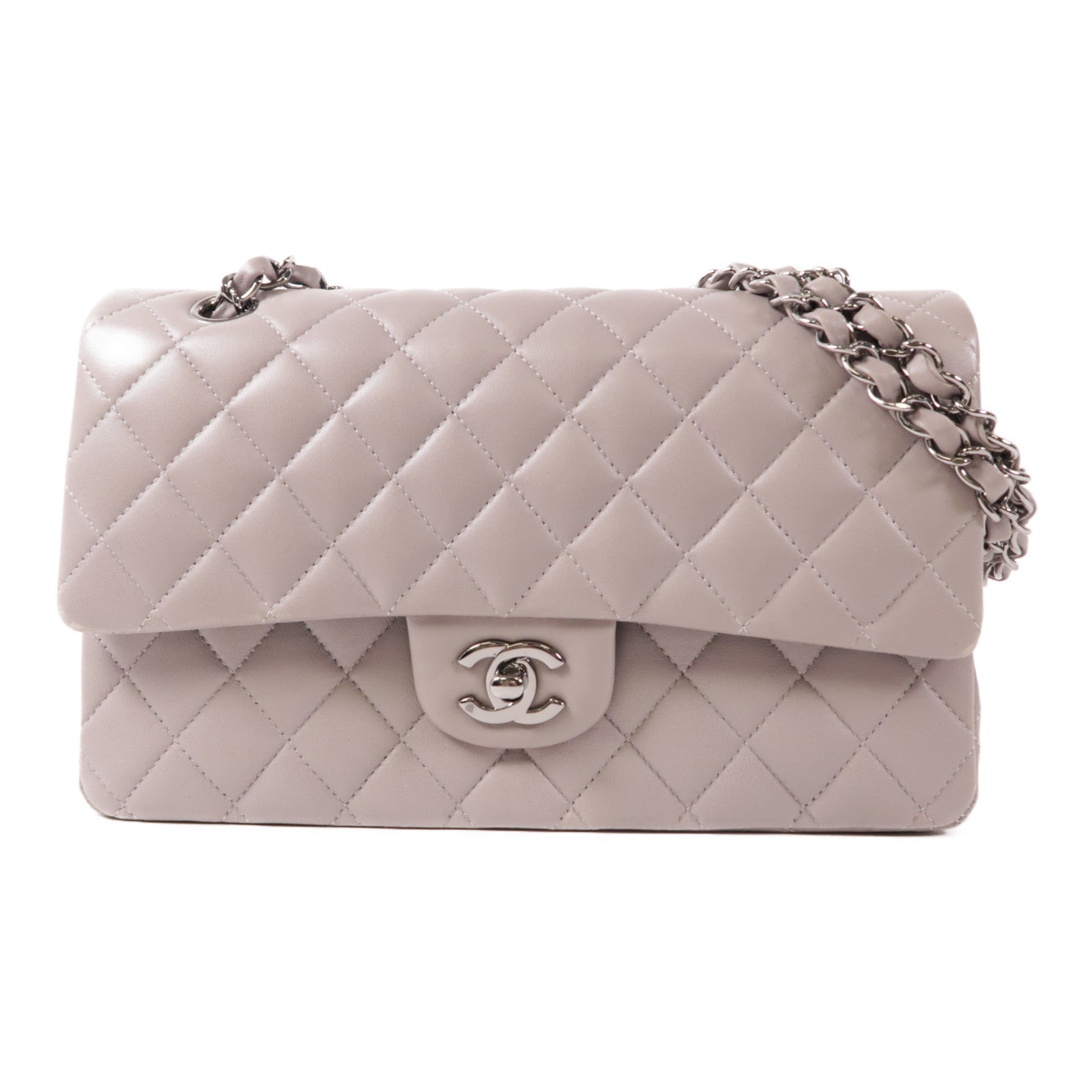 CHANEL CC SHW Classic 25 Chain Shoulder Bag Lambskin Leather Grey