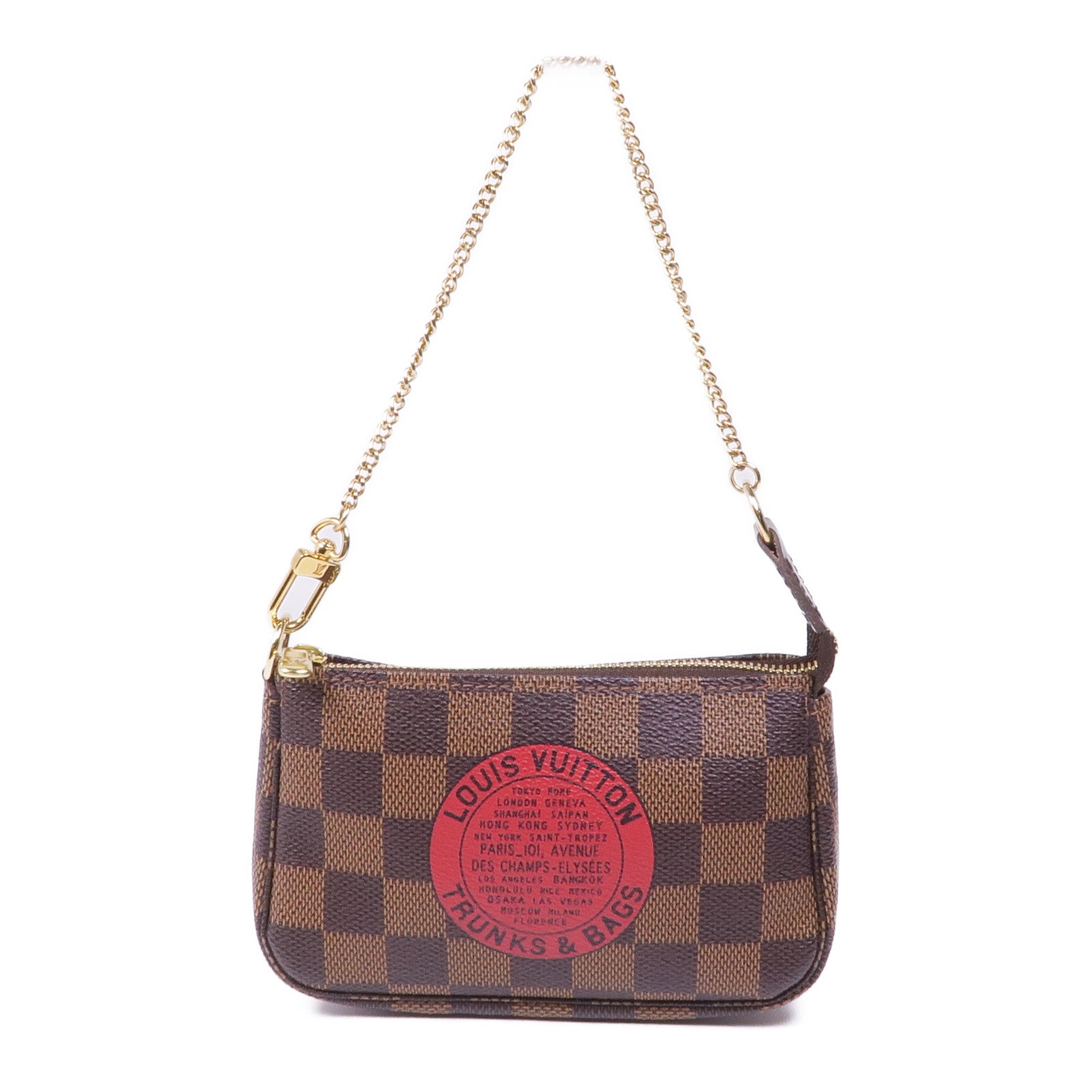 LOUIS VUITTON Damier Mini Pochette Accessoires金扣手挽袋