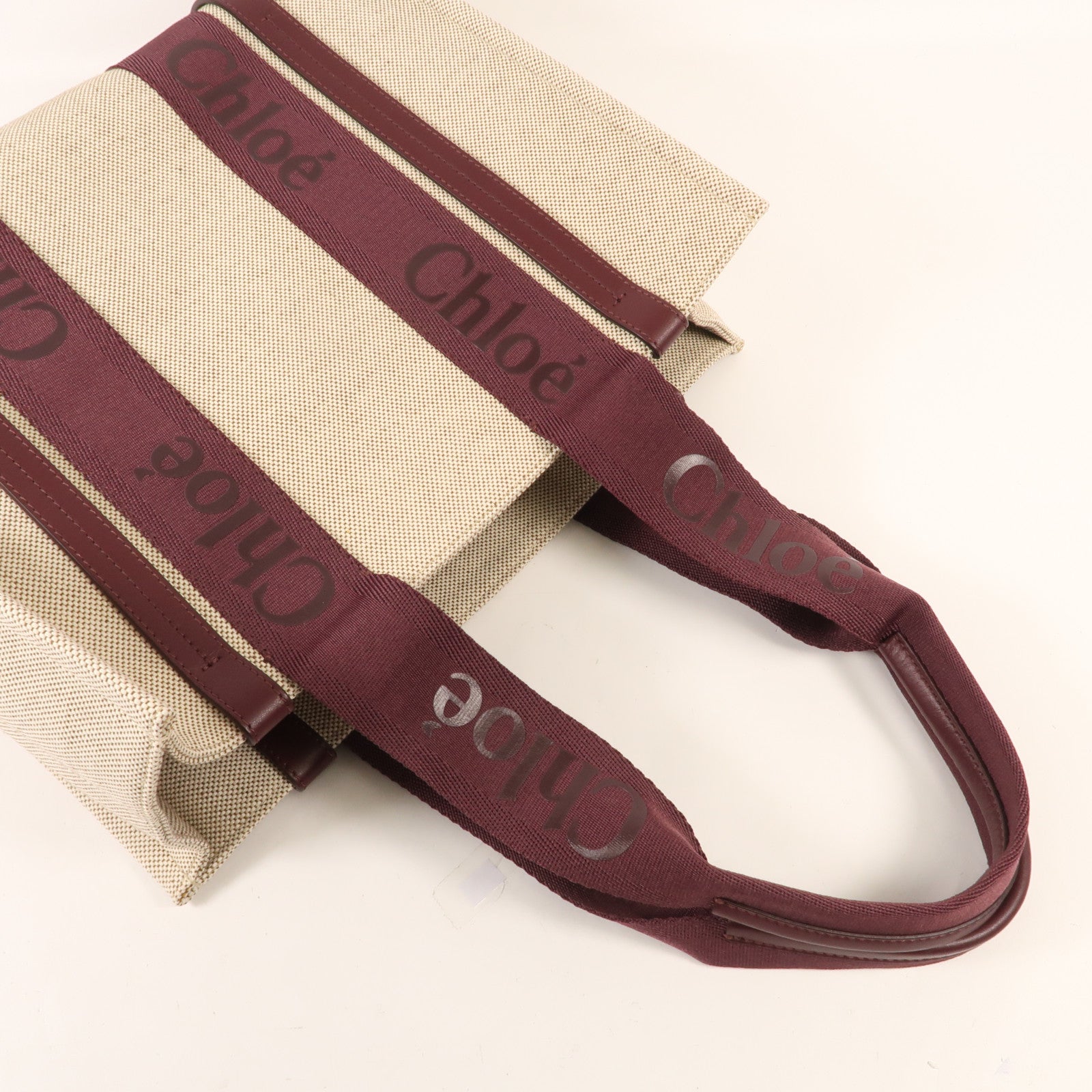 Chloe 麻質/皮革WoodyTote Bag Medium手挽袋