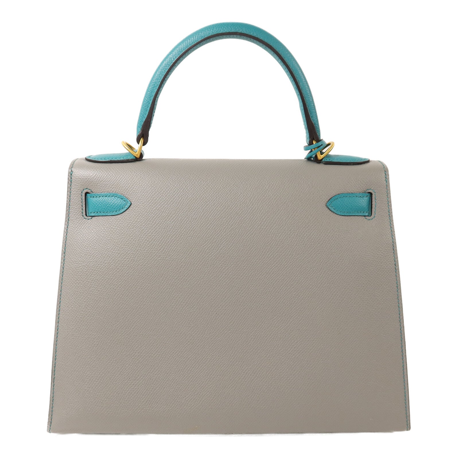 HERMES Epsom皮革Kelly 28金扣手挽肩背兩用袋Gris Mouette/Bleu Paon