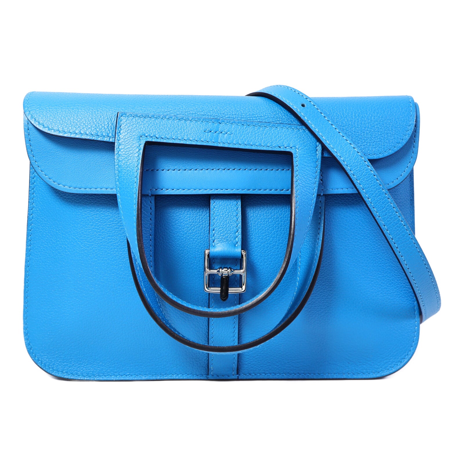 HERMES Evercolor皮革Halzan 25手挽肩背兩用袋Blue Zanzibar