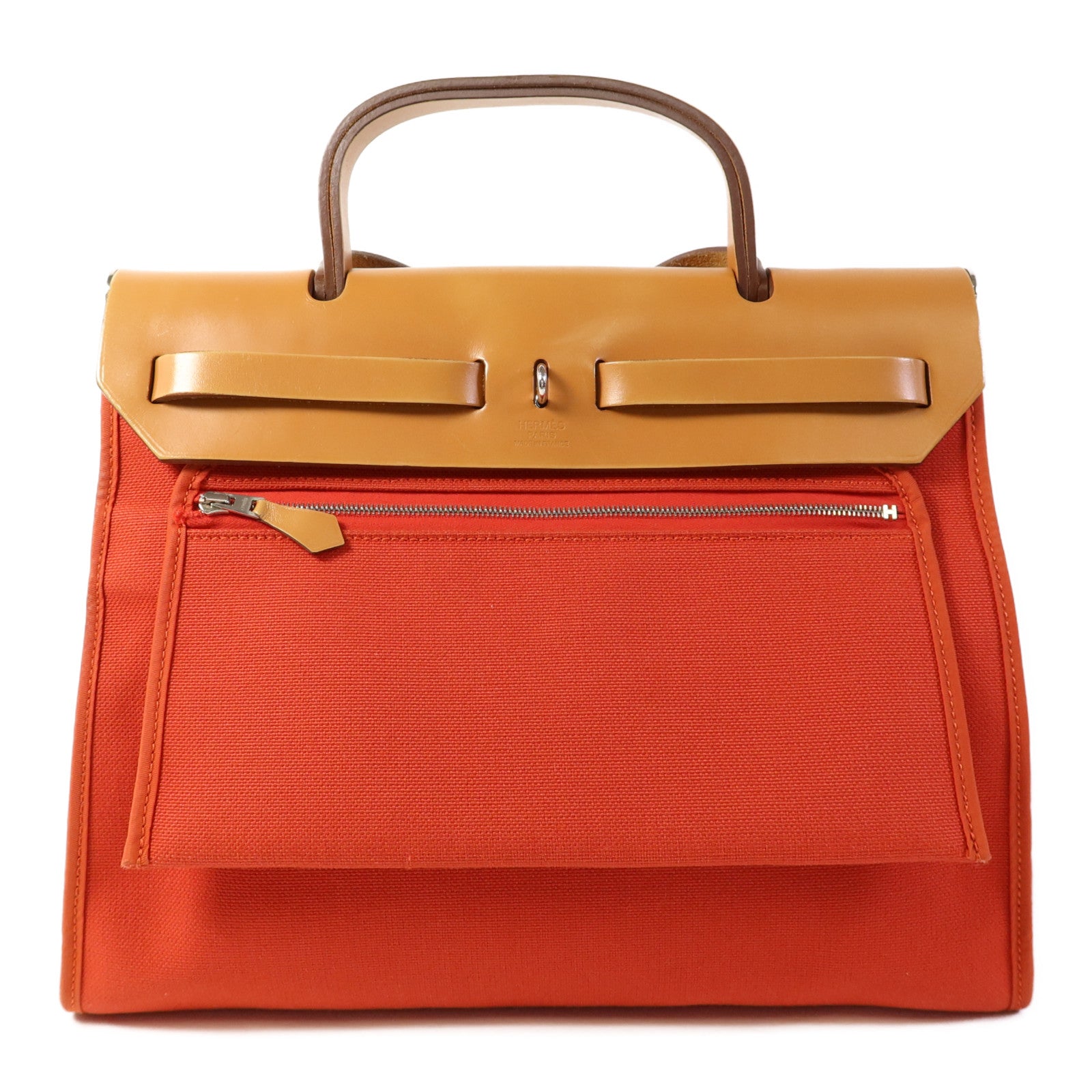 HERMES 帆布Herbag PM銀扣手挽肩背兩用袋