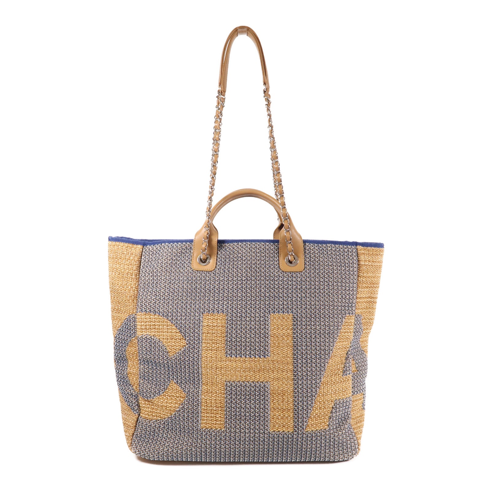 CHANEL 織物Tote Bag銀扣手挽肩背兩用袋