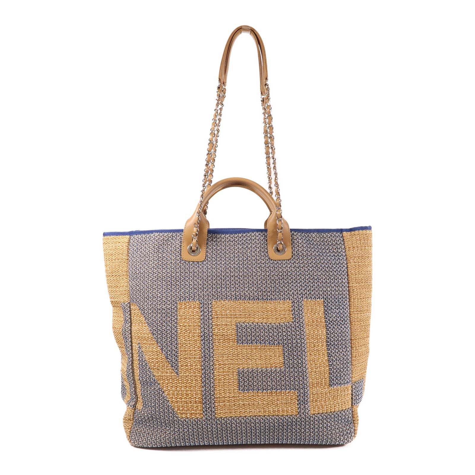 CHANEL 織物Tote Bag銀扣手挽肩背兩用袋