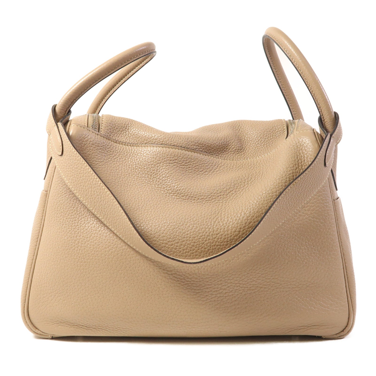 HERMES Clemence皮革Lindy 30銀扣手挽肩背兩用袋Gris Tourterelle