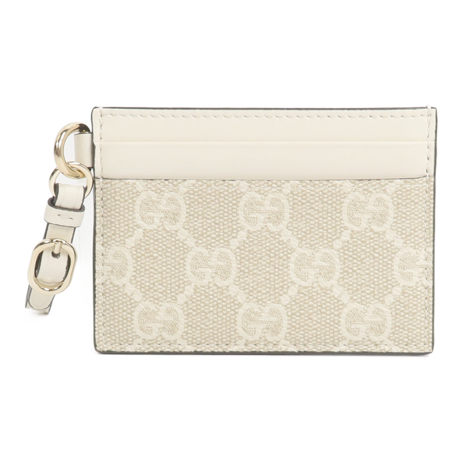 GUCCI 塗層帆布/皮革GG Emblem Card Case with Strap卡片套