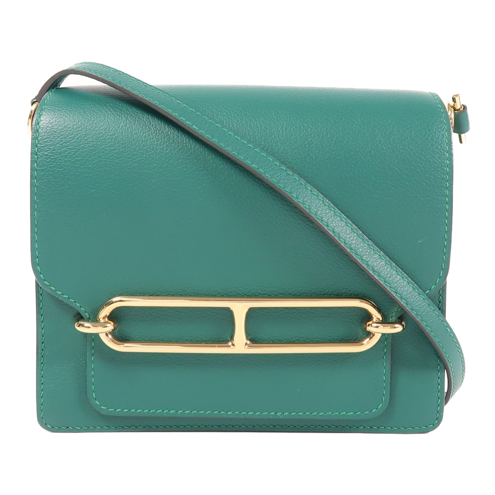 HERMES Evercolor皮革Mini Roulis金扣肩背袋Malachite