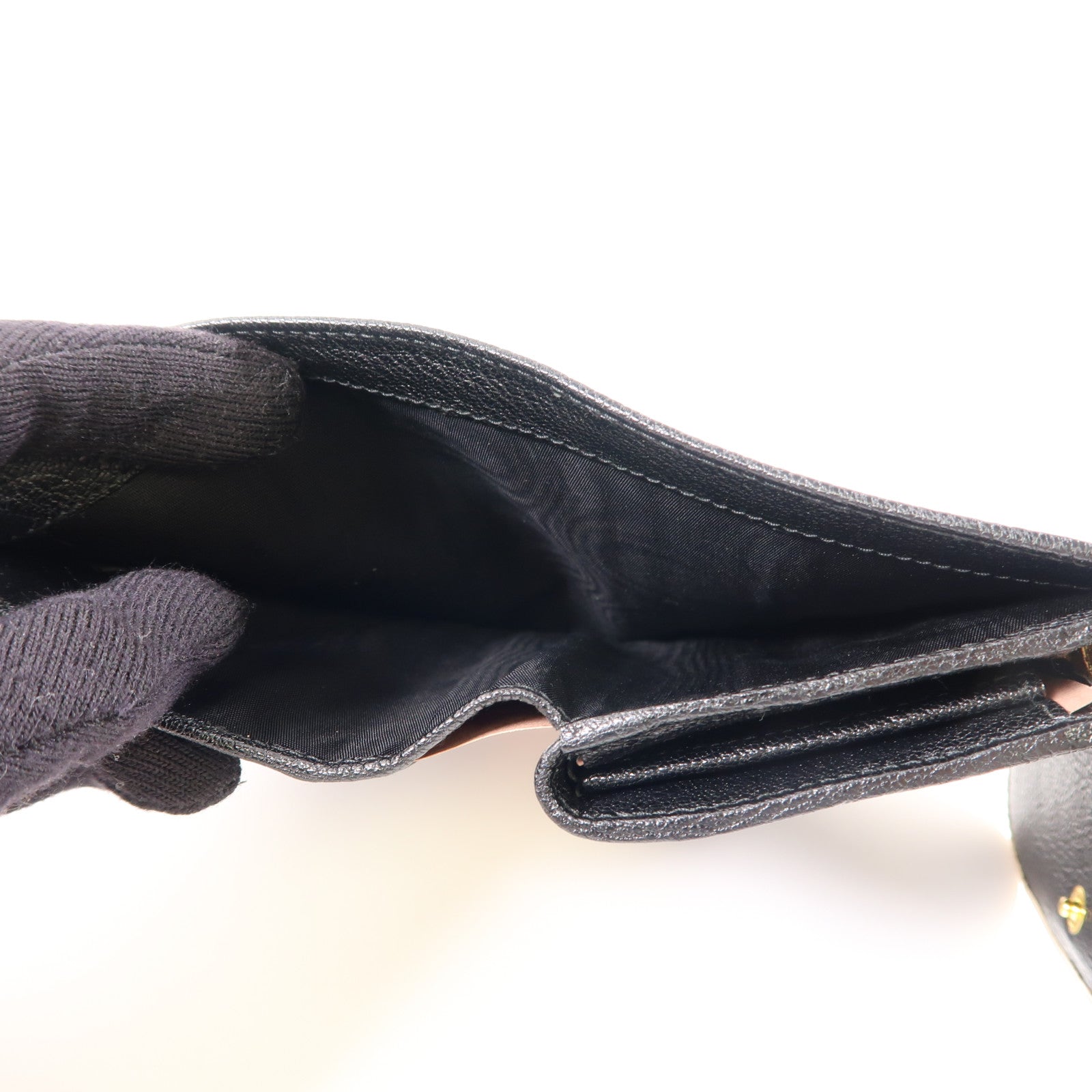 Miu Miu 牛皮皮革Trifold Wallet金扣錢包黑色/淺褐色