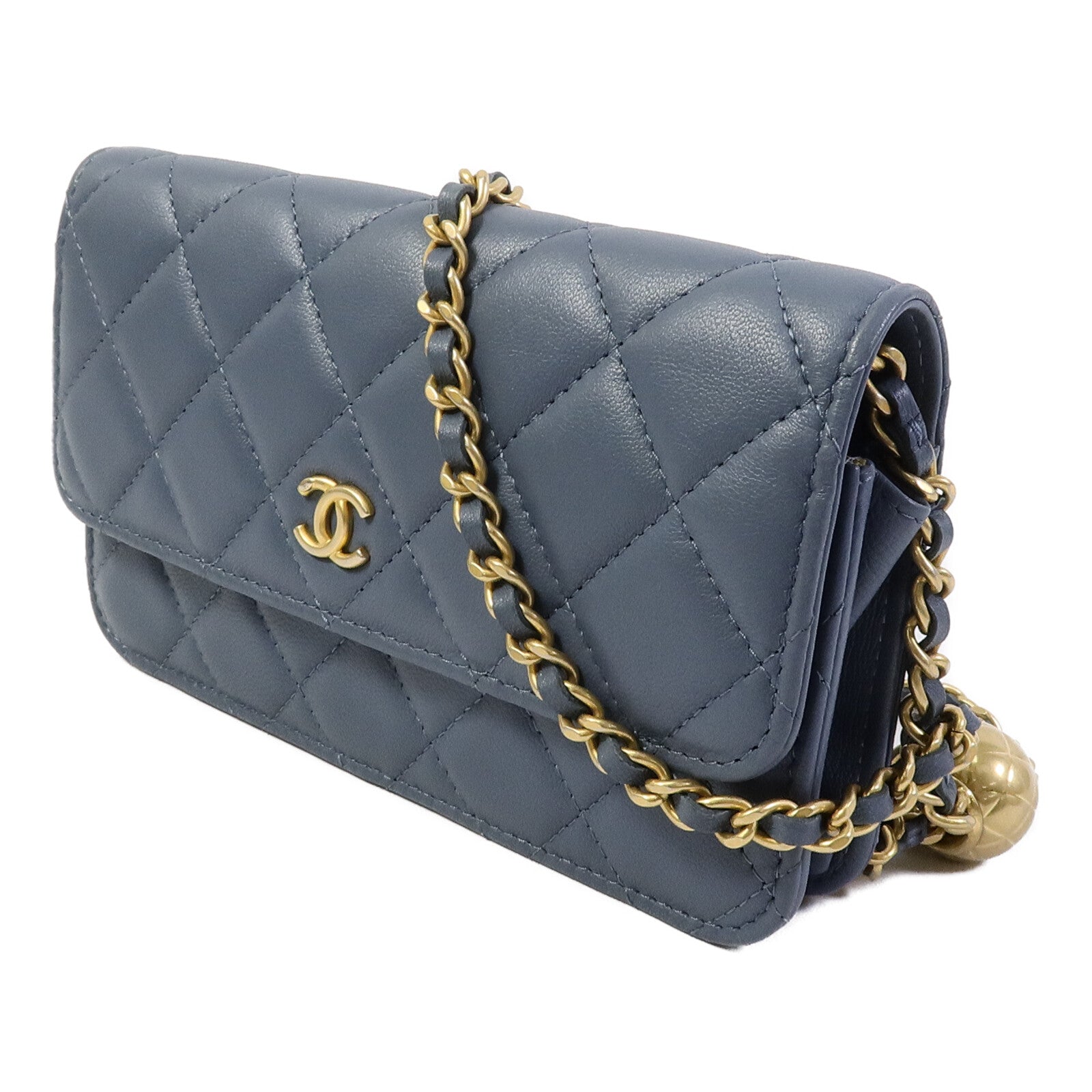 CHANEL 羊皮皮革Chain Shoulder W Gold Ball鏈帶肩背袋