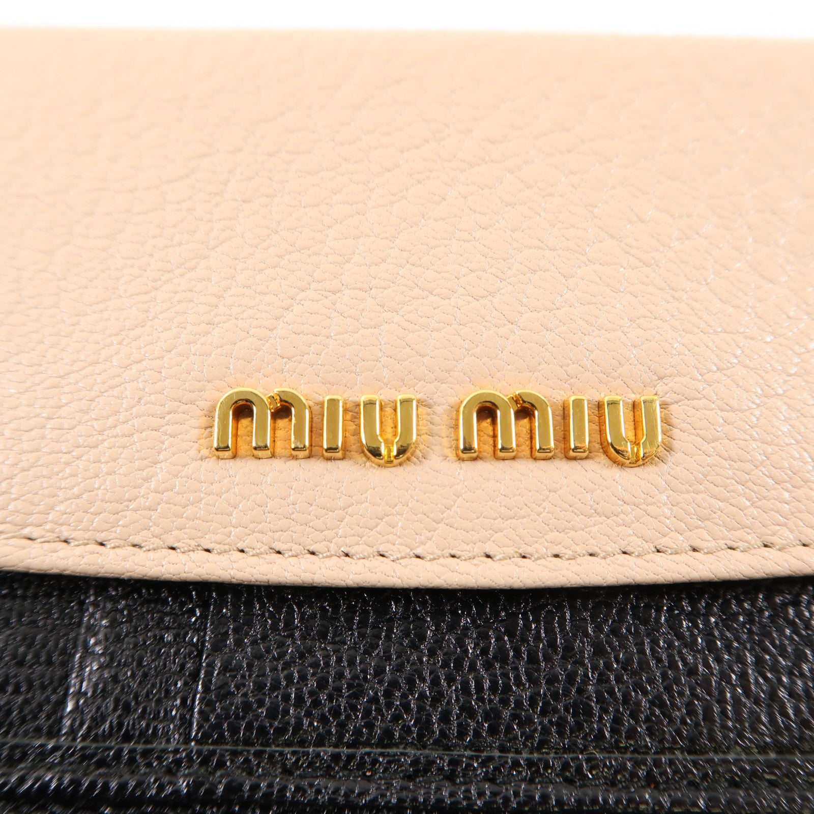 Miu Miu 牛皮皮革Trifold Wallet金扣錢包黑色/淺褐色