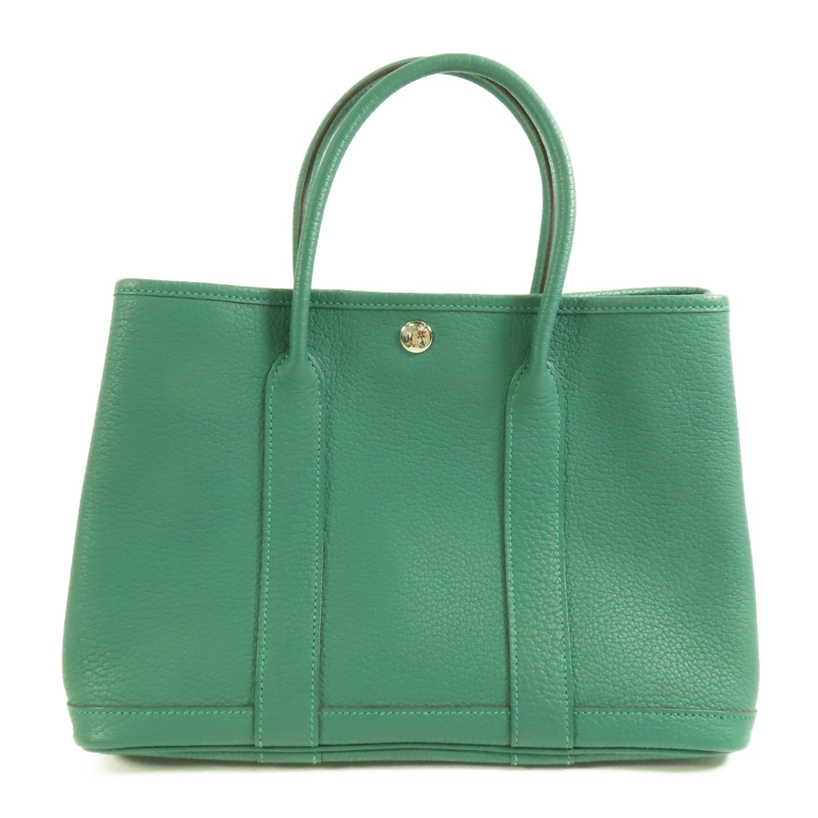 HERMES Negonda皮革Garden Party TPM銀扣手挽袋Malachite