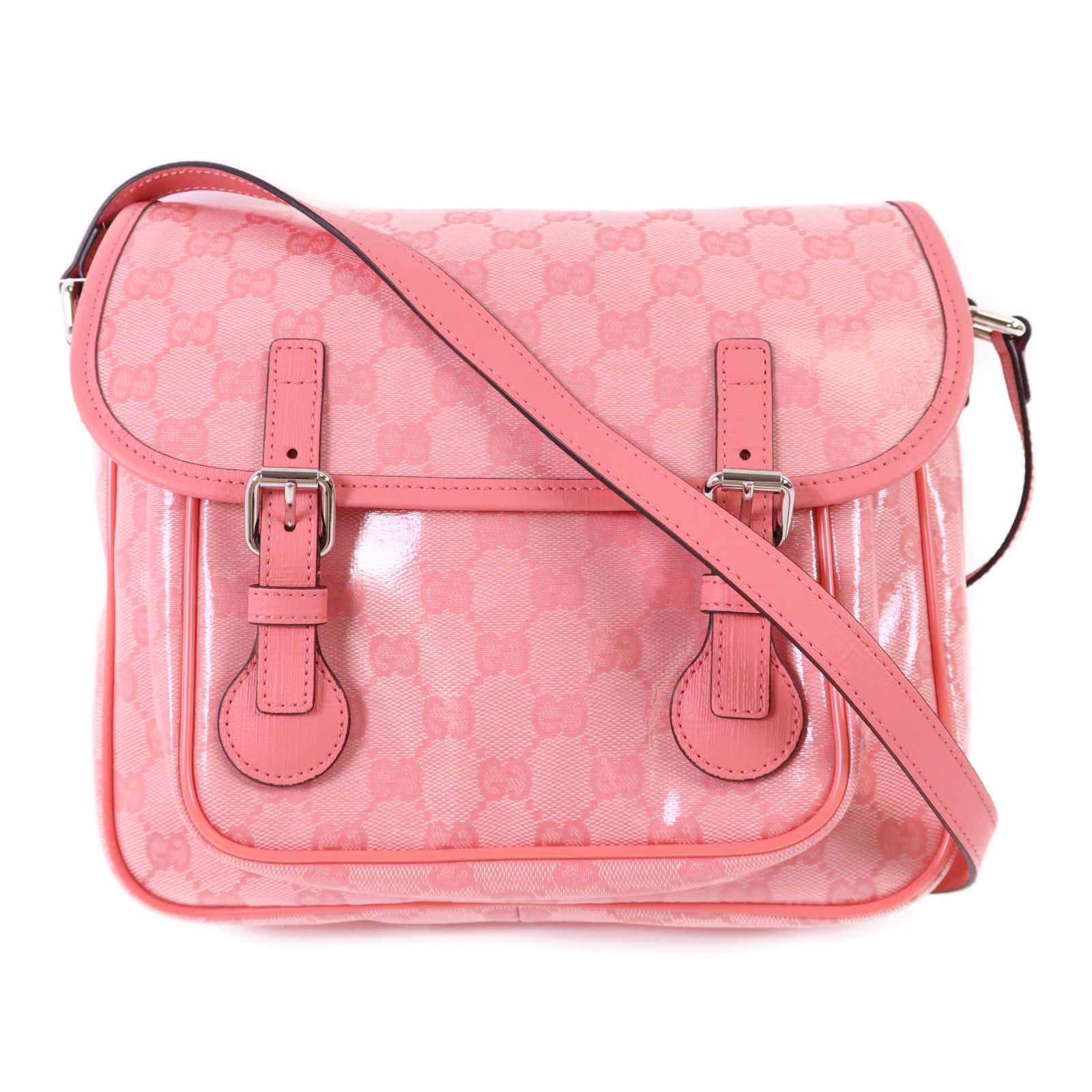 GUCCI 塗層帆布GG Supreme銀扣肩背袋