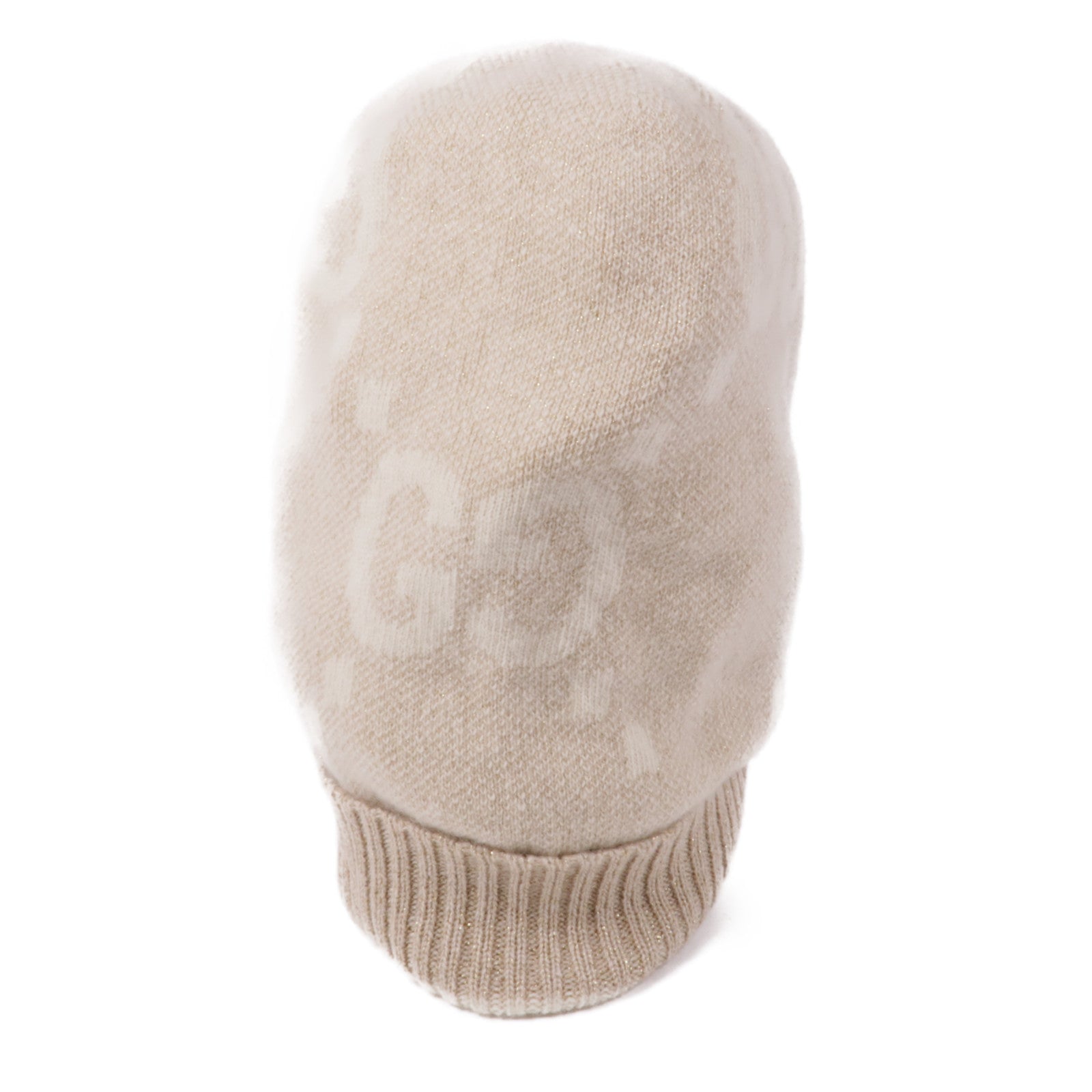 GUCCI GG Cashmere Lame Jacquard Hat 765053 Beige
