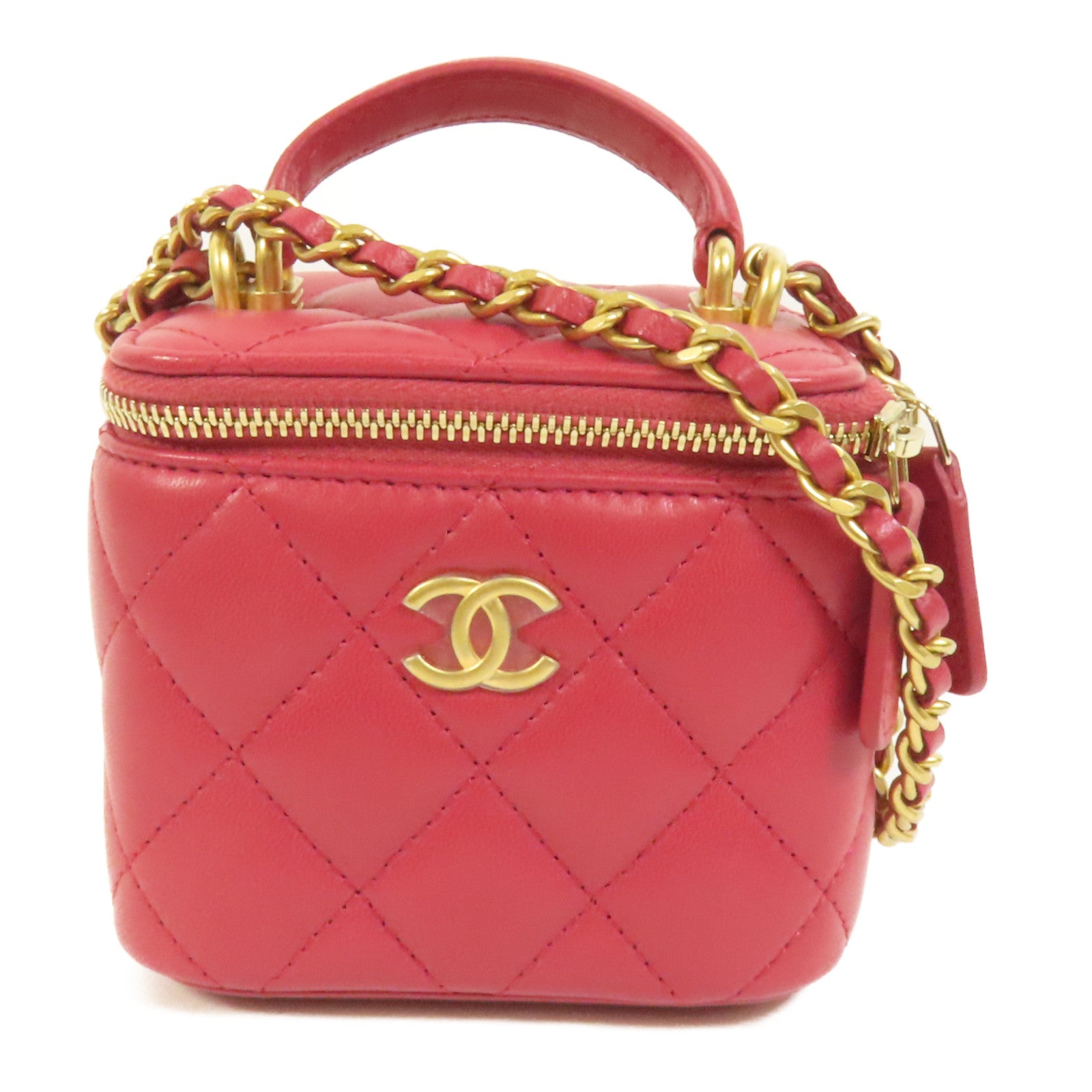 CHANEL 羊皮皮革Mini Top Handle Vanity Case金扣鏈帶肩背袋