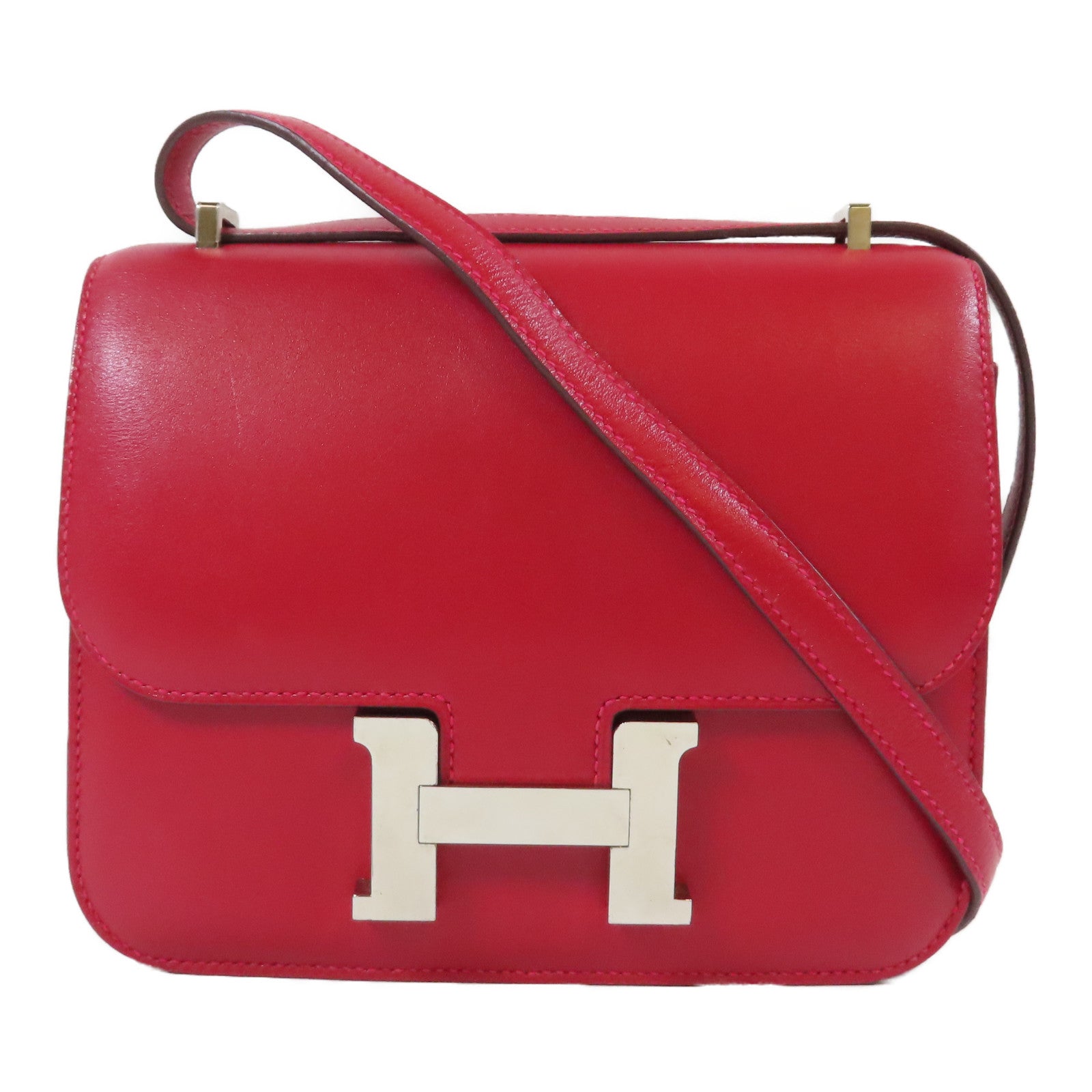 HERMES 【激減優惠】Swift皮革Constance Mini銀扣肩背袋Rouge