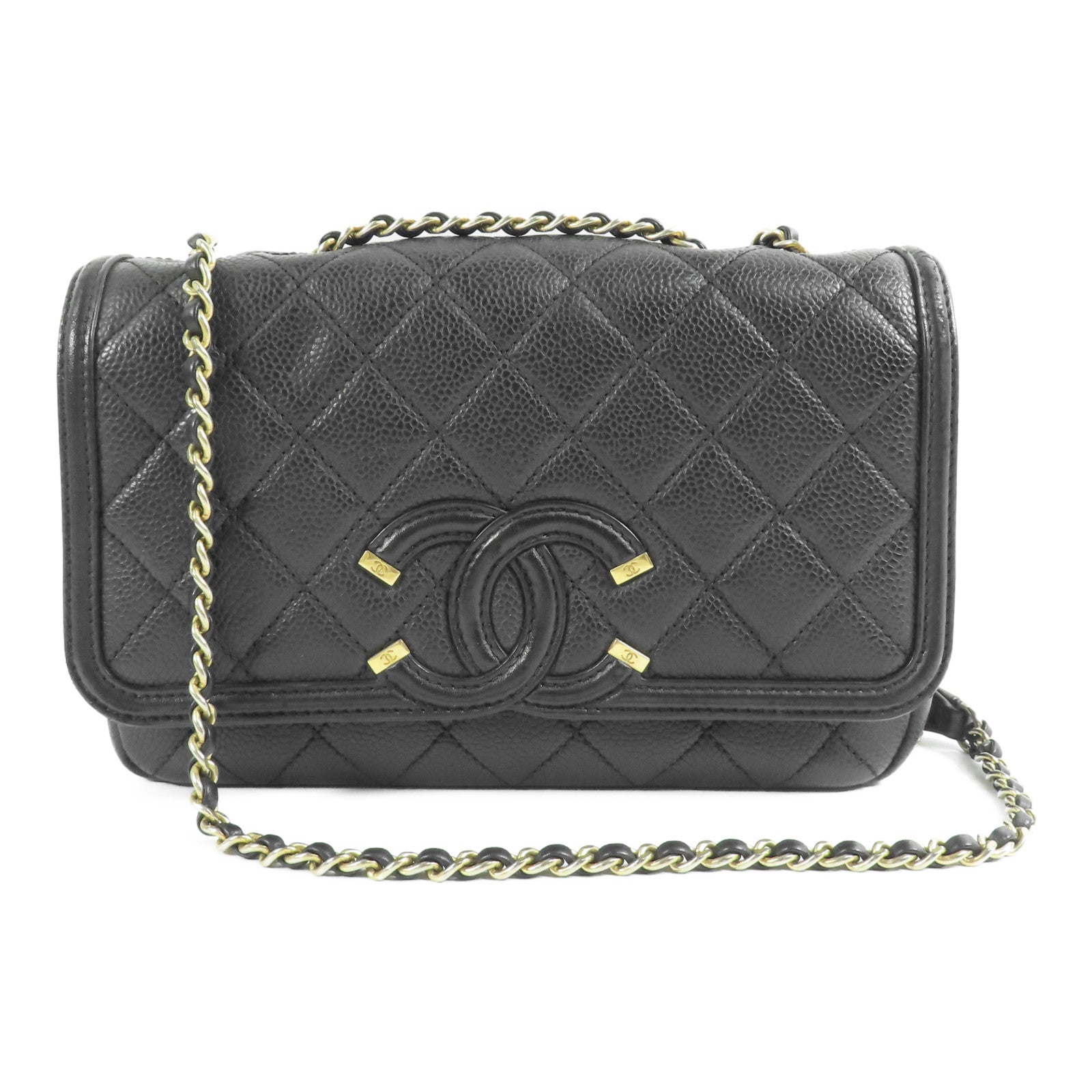 CHANEL 牛皮皮革CC Filigree金扣肩背袋