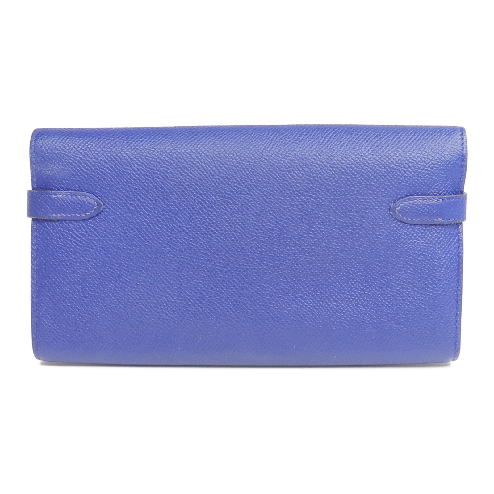 HERMES Epsom皮革Kelly Long Wallet銀扣長錢包Bleu Electrique