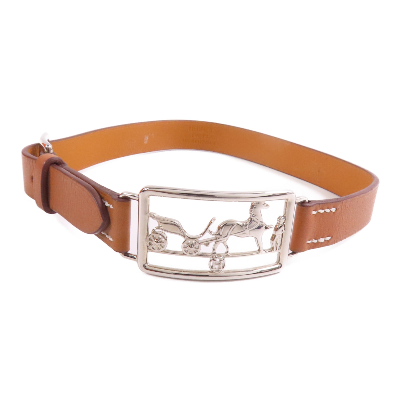 HERMES Swift皮革Bracelet銀扣手鐲Gold