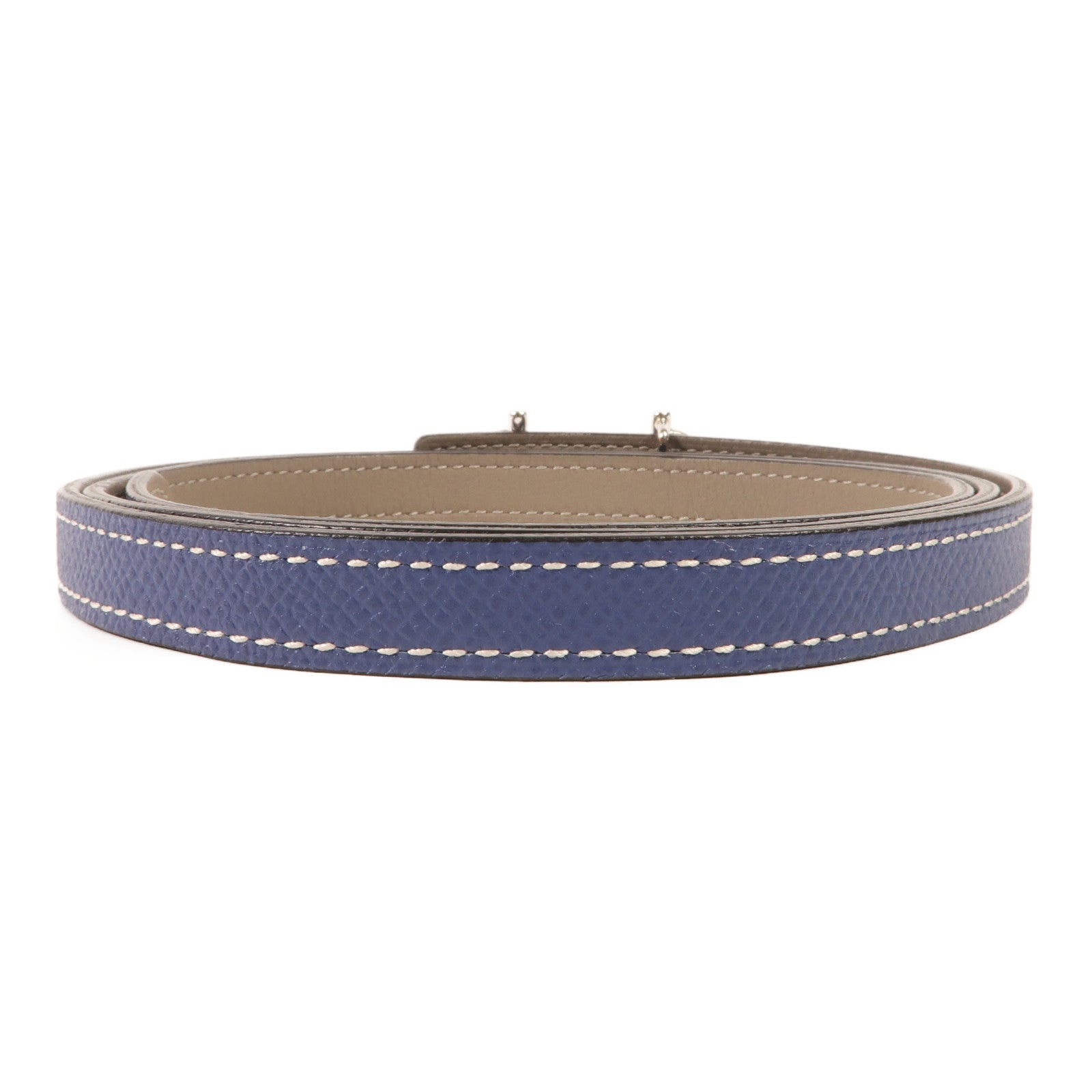 HERMES 【激減優惠】Espom/Evercolor皮革Gamma Belt 90cm銀扣皮帶Blue/Etoupe