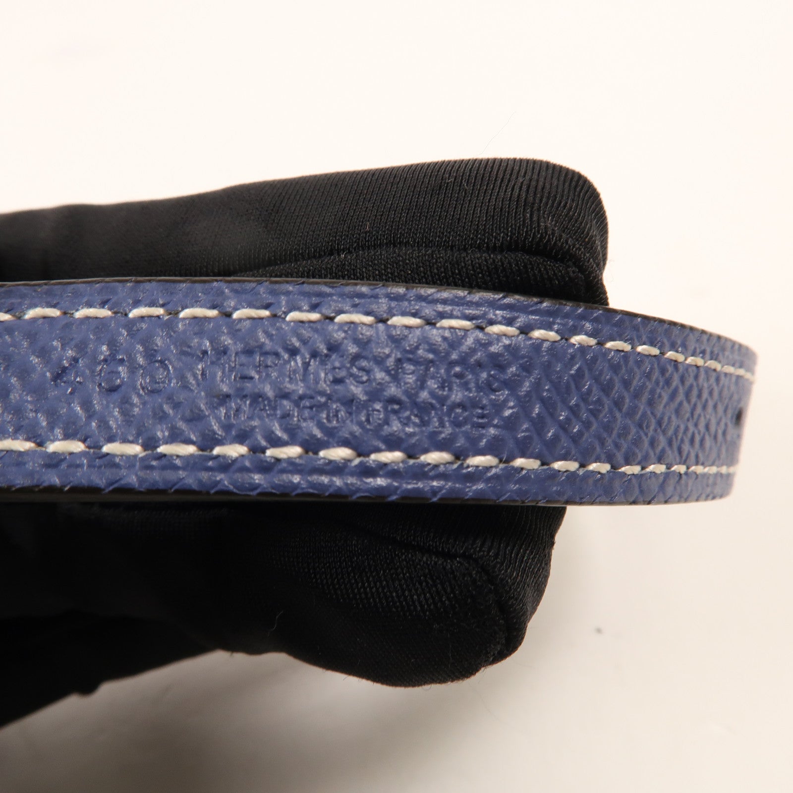 HERMES Espom/Evercolor皮革Gamma Belt 90cm銀扣皮帶Blue/Etoupe
