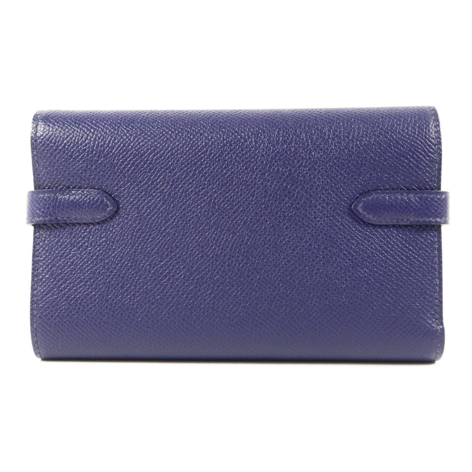HERMES Epsom皮革Kelly Wallet銀扣錢包Bleu Encre