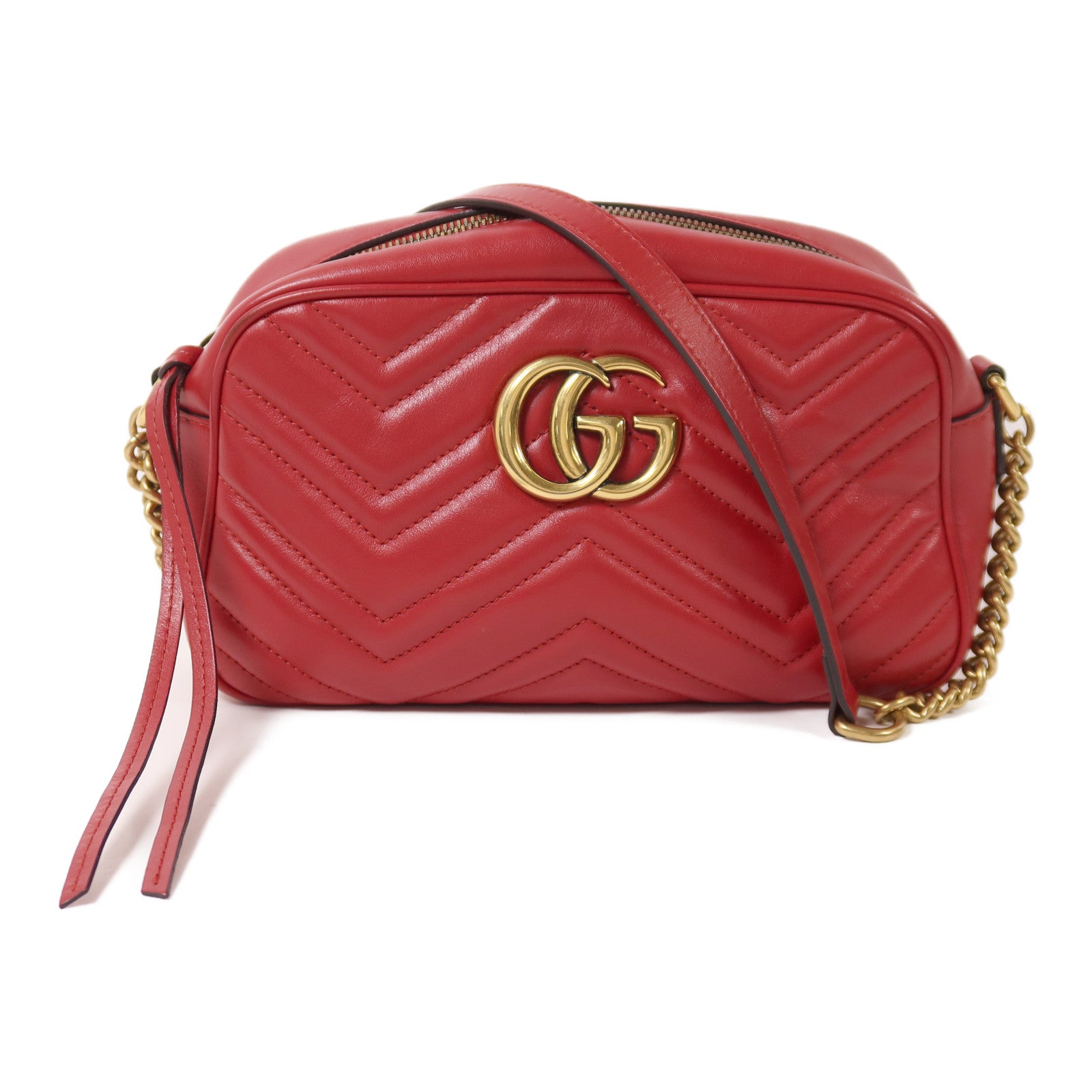 GUCCI 牛皮皮革GG Marmont Small金扣鏈帶肩背袋