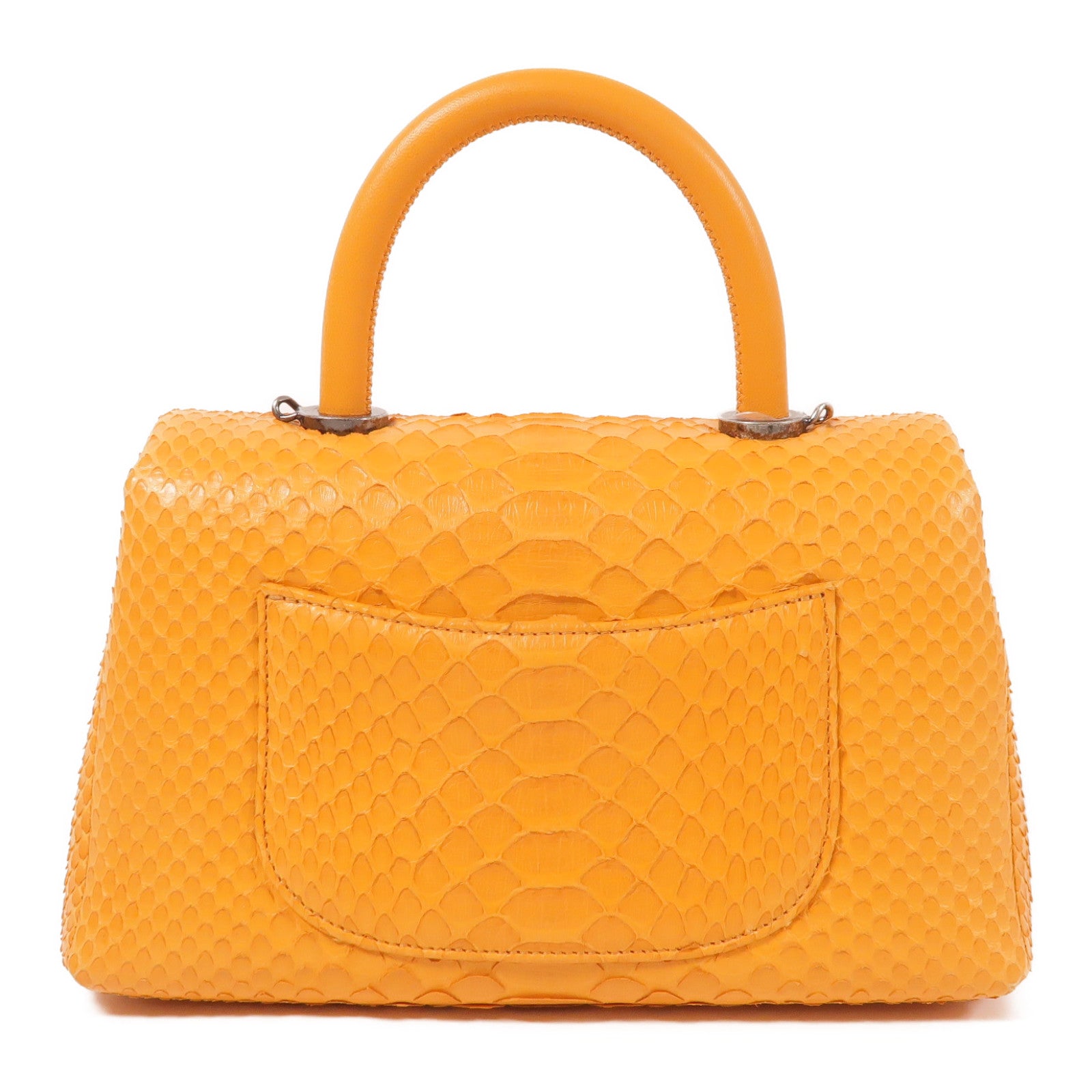 CHANEL Orange Orange Snakeskin leather Coco Handle Small hand-turned shoulde...