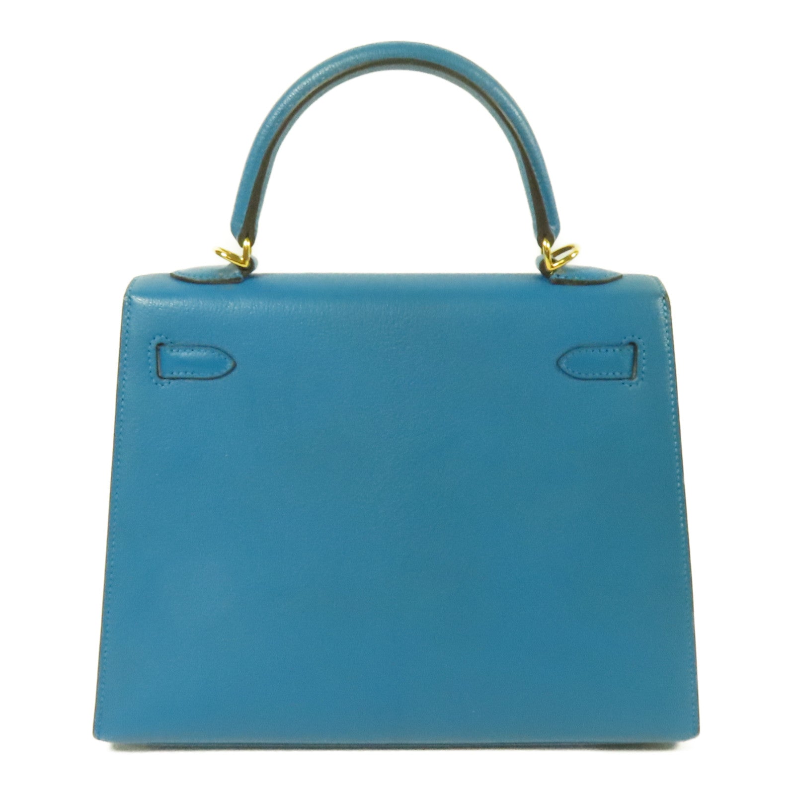 HERMES Chevre皮革Kelly 25金扣手挽肩背兩用袋Blue Zanzibar