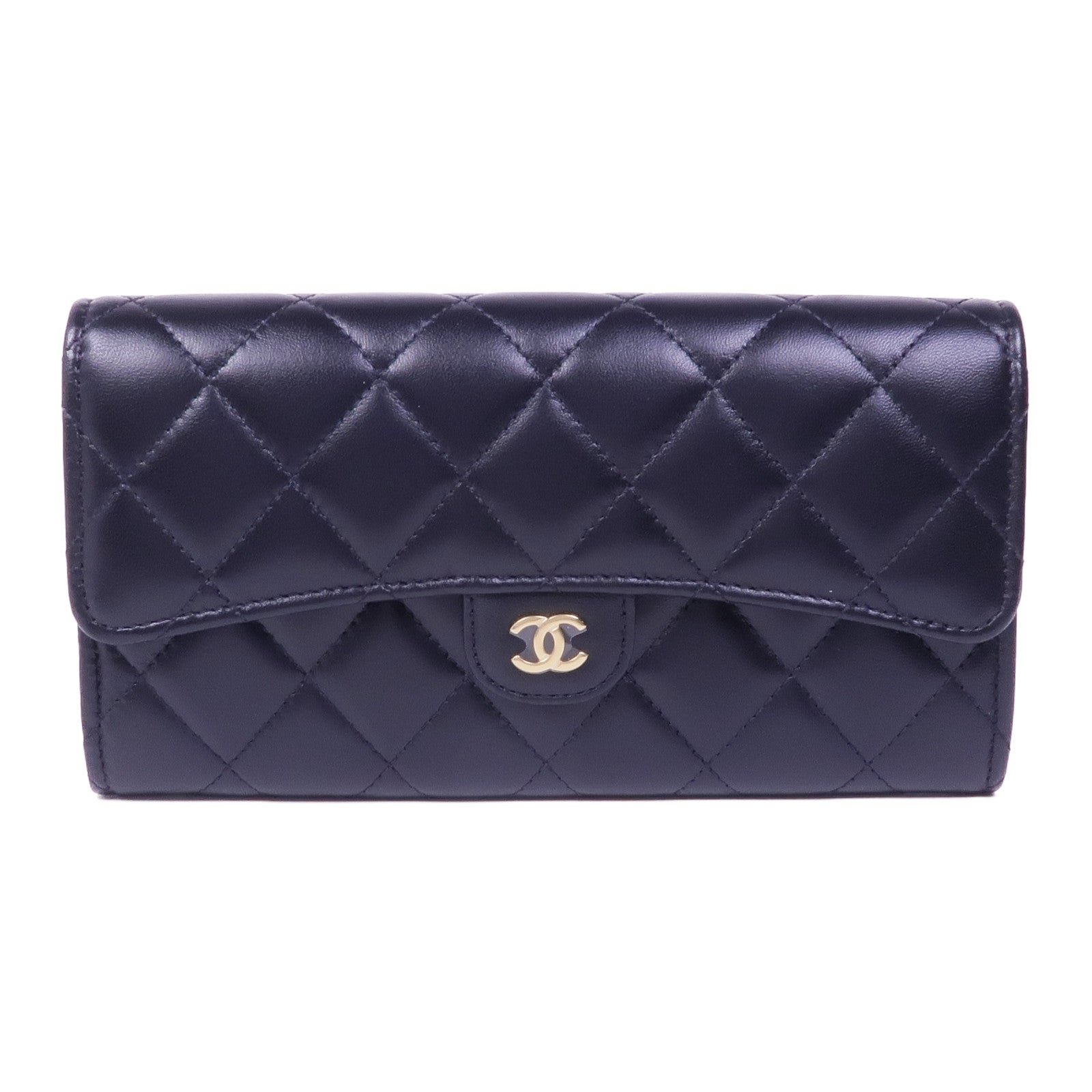 CHANEL 羊皮皮革Long Wallet金扣長錢包