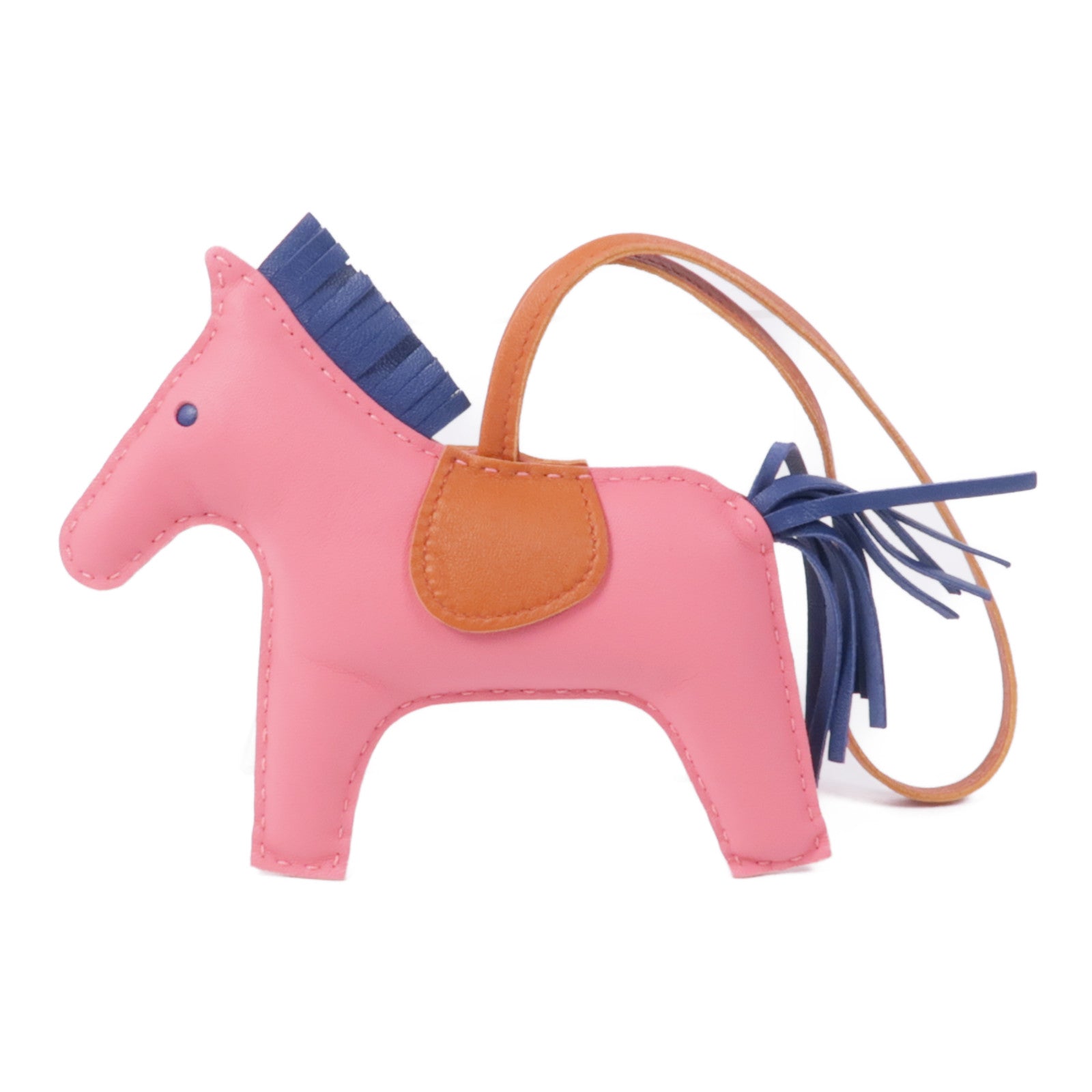 HERMES Rodeo GM Charm Milo Leather Pink Navy Brown