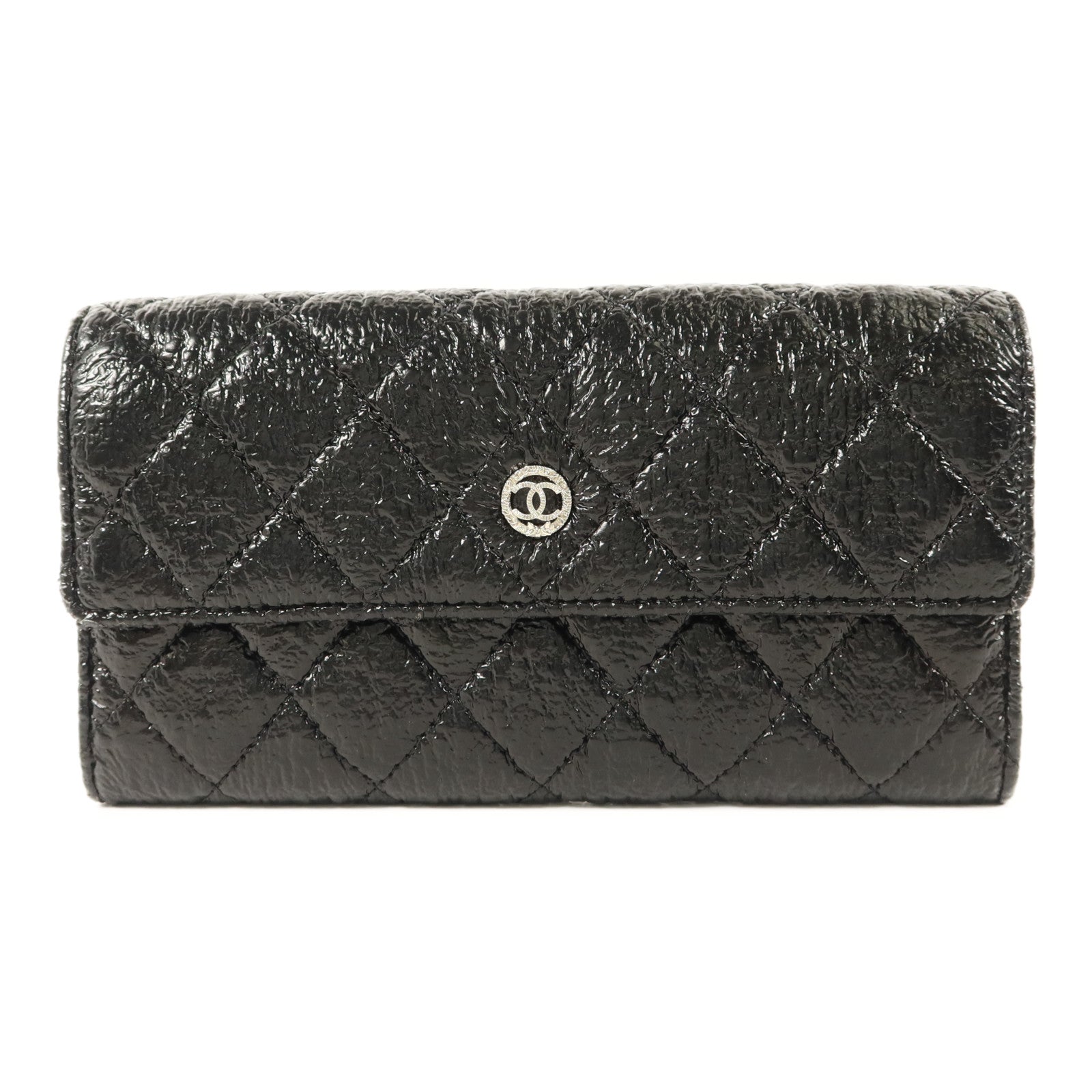 CHANEL 漆皮皮革Long Wallet銀扣長錢包