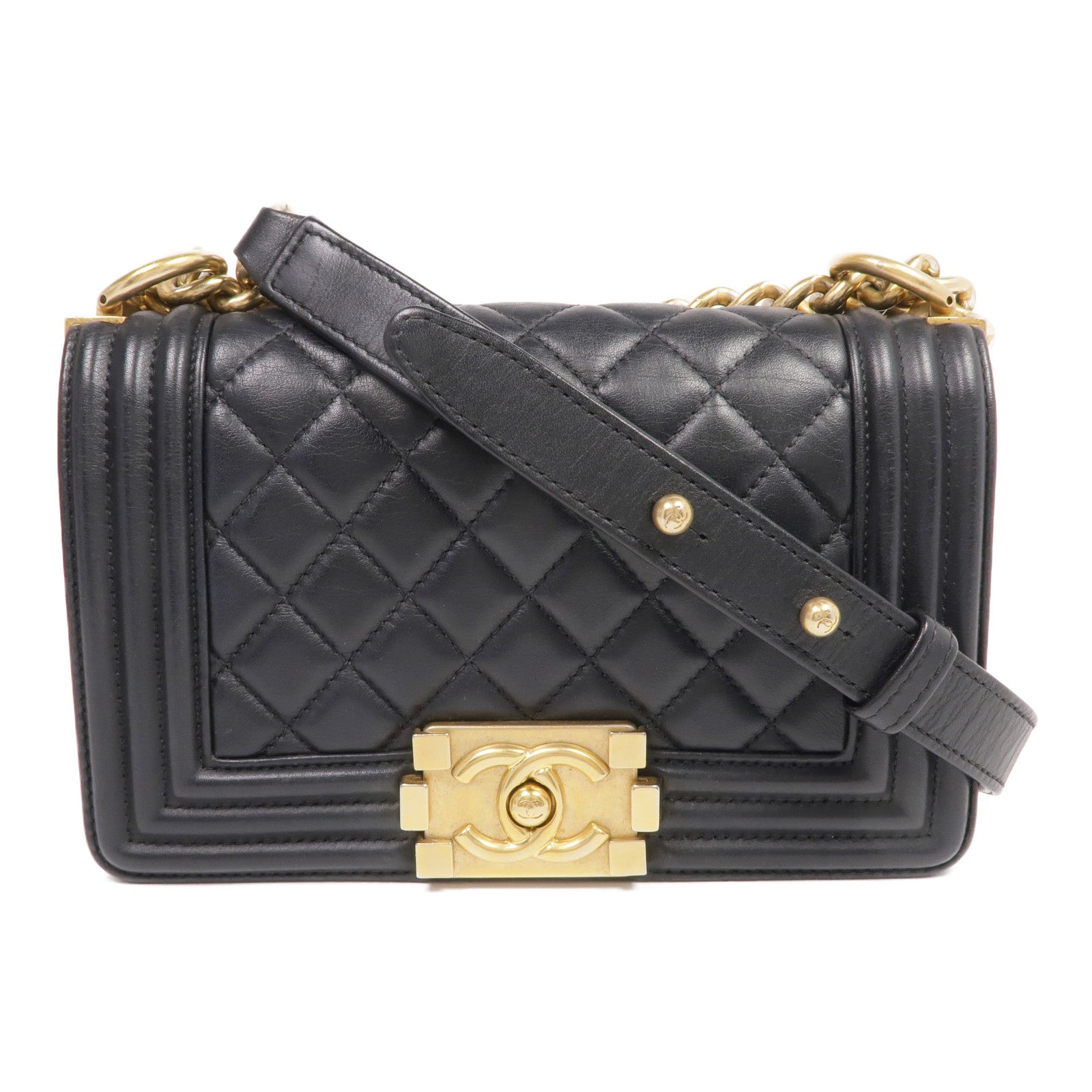 CHANEL 羊皮皮革Boy 20金扣鏈帶肩背袋