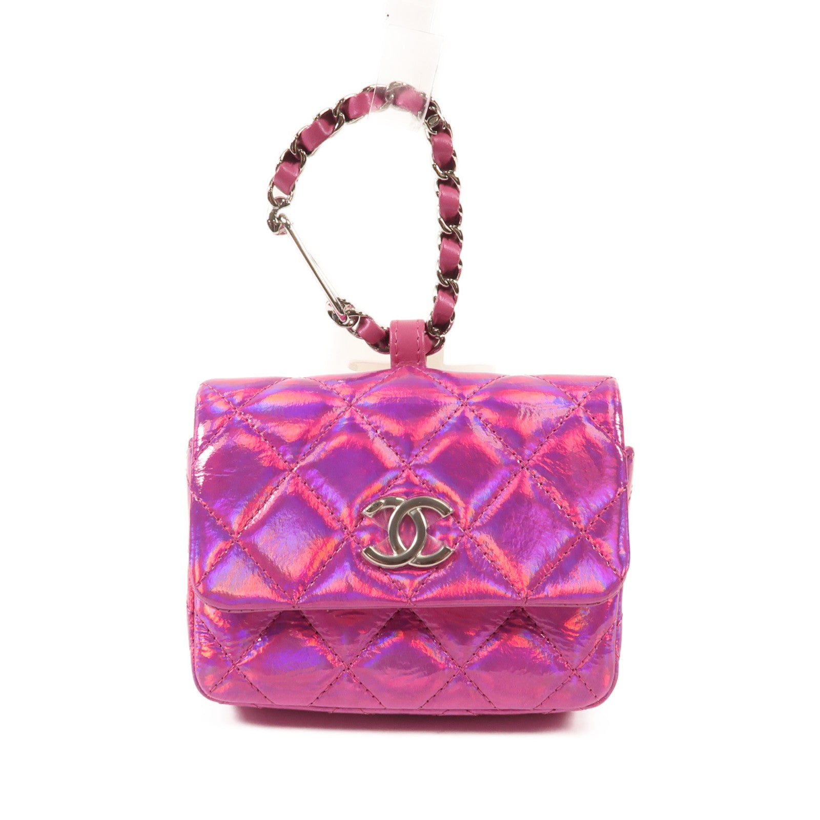 CHANEL 漆皮皮革Handbag銀扣手挽袋