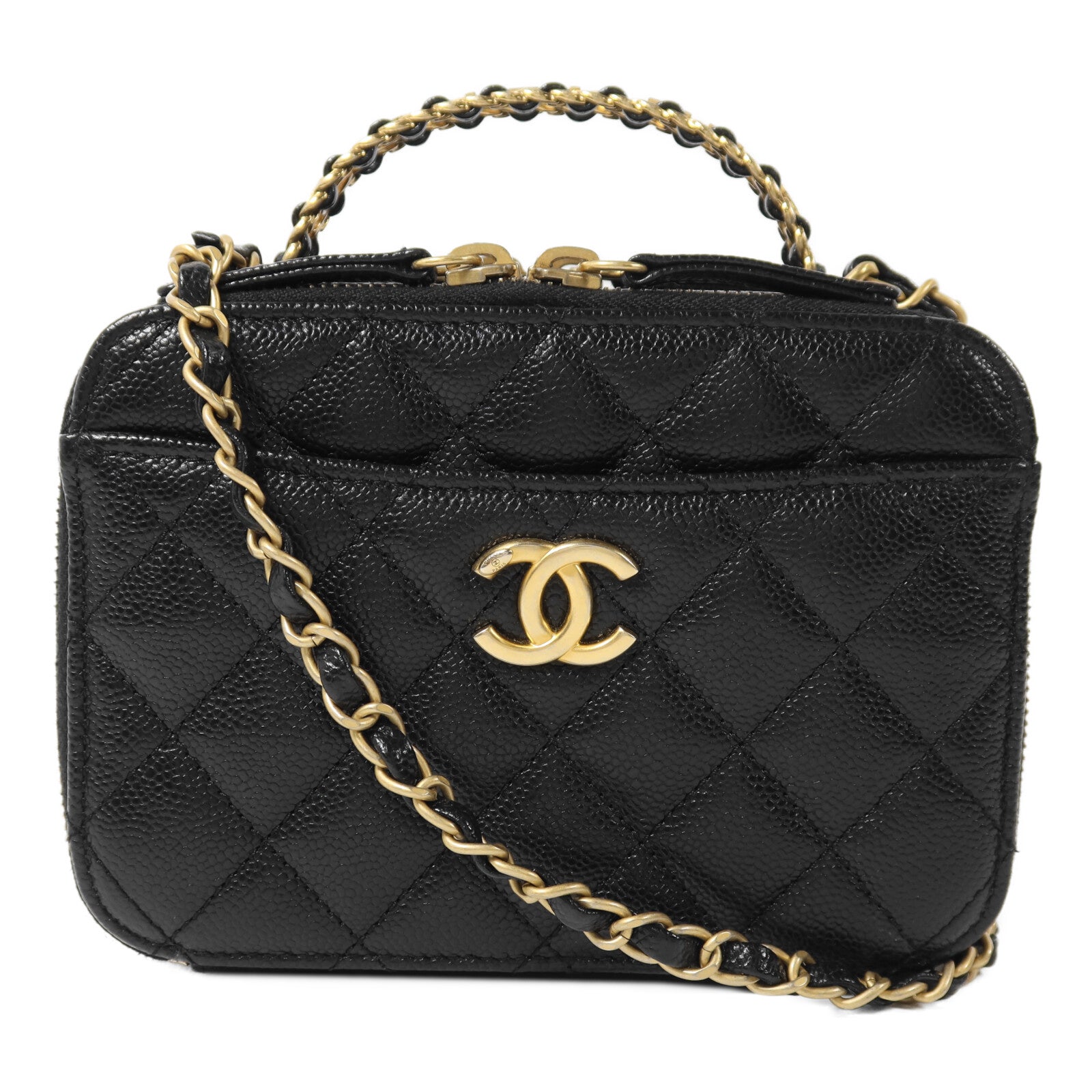 CHANEL 牛皮皮革Vanity Case鏈帶手挽肩背兩用袋