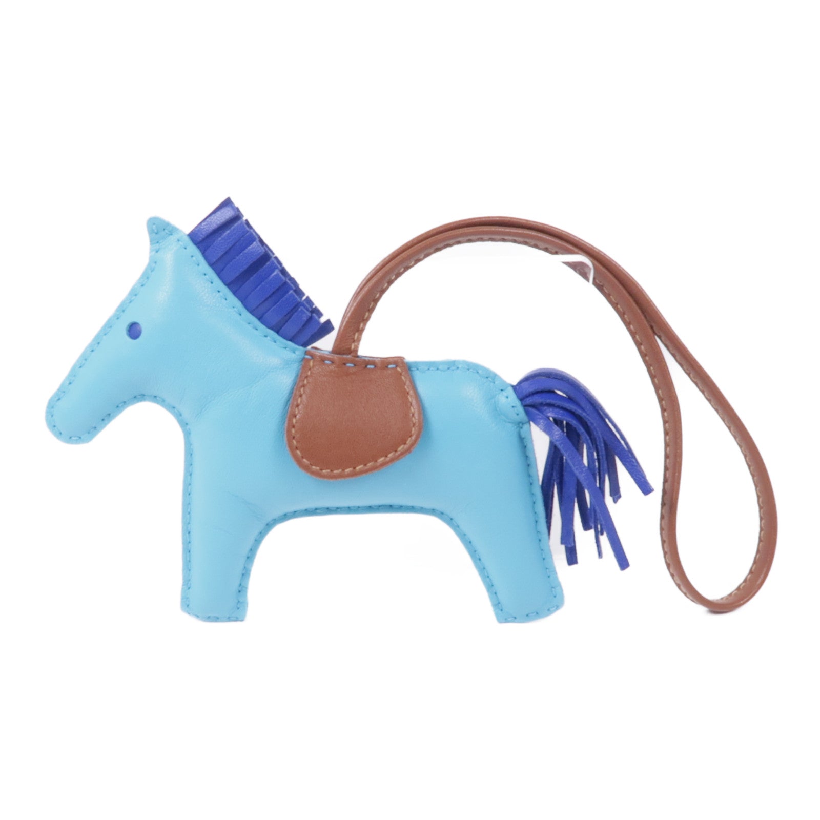 HERMES Rodeo GM Charm Milo Leather Blue Brown
