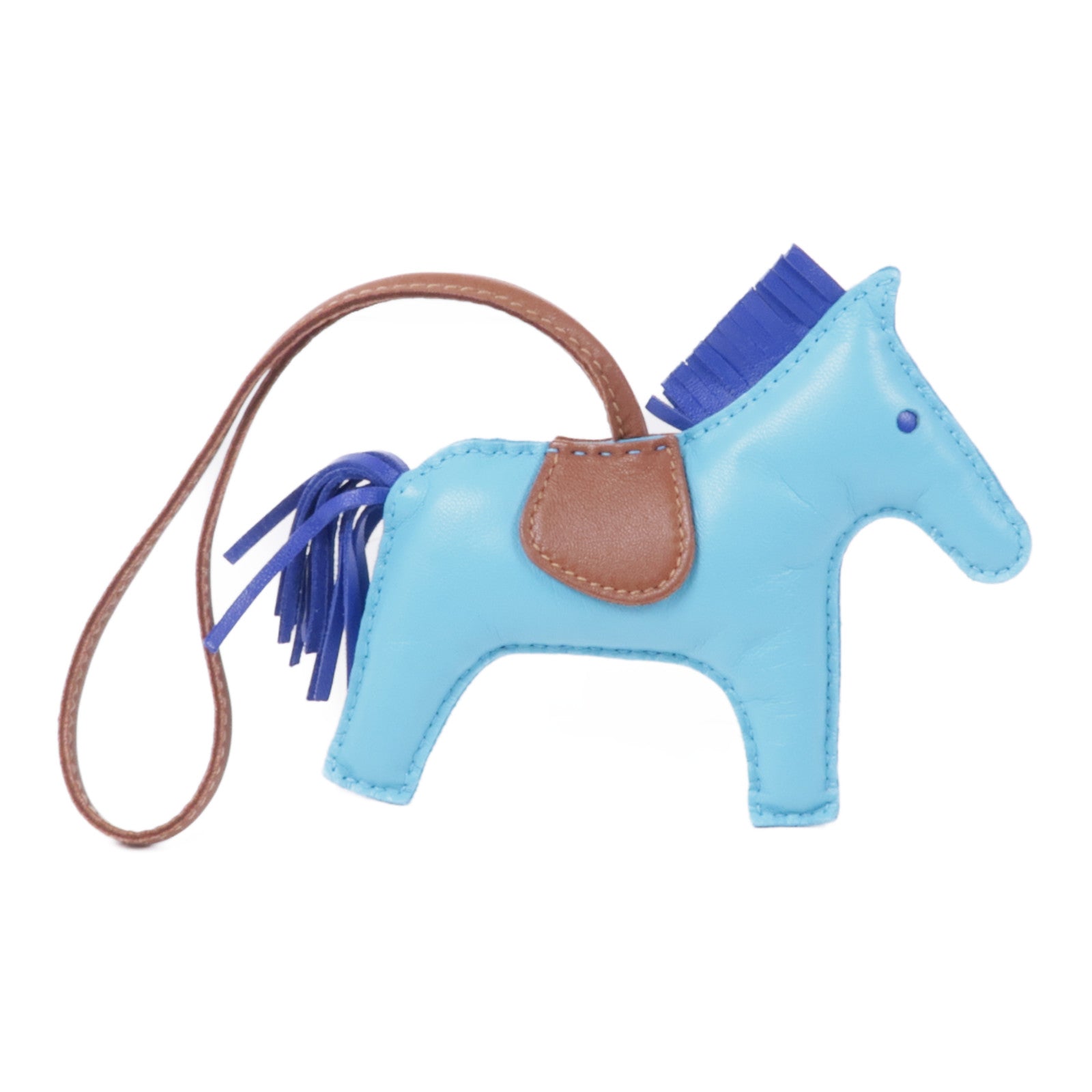 HERMES Rodeo GM Charm Milo Leather Blue Brown